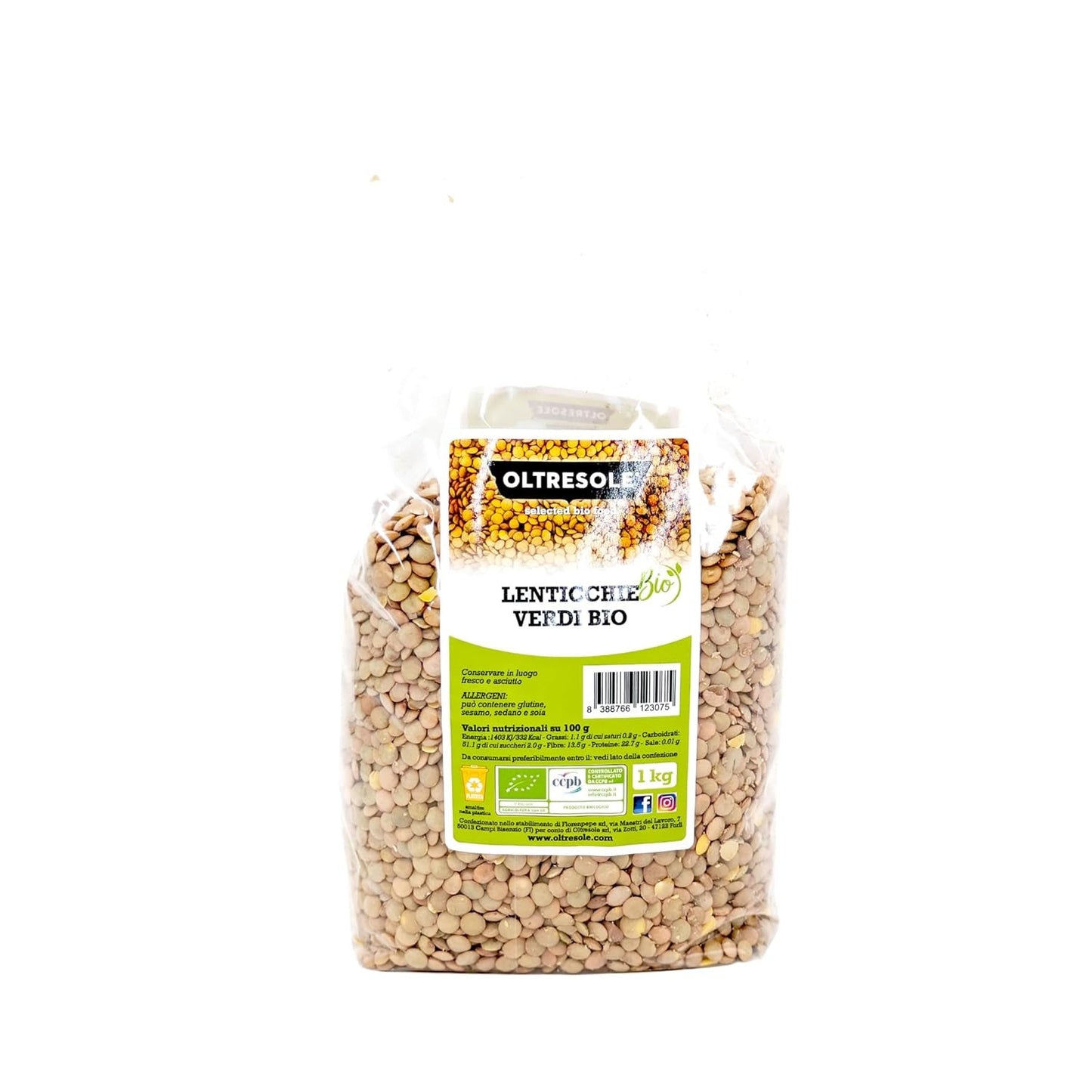 Lenticchie Verdi Biologiche 5kg, Legumi Interi Biologici, Fonte di Proteine ​​e Fibre, Ricco di Fibre e Minerali, Confezione Economy