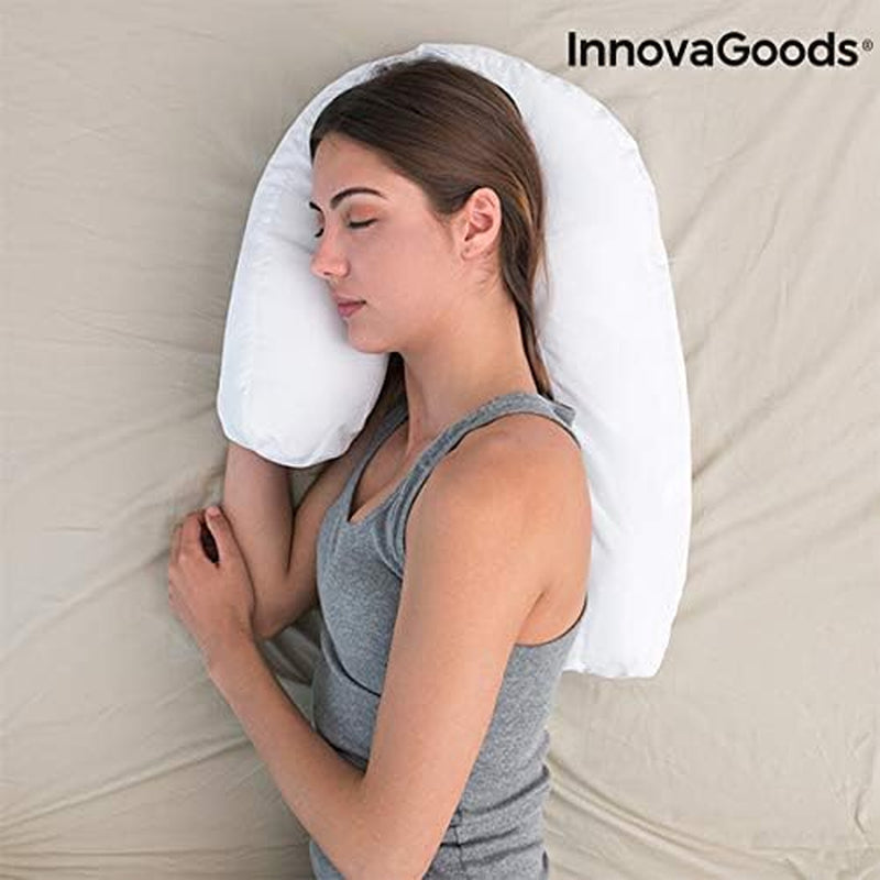 Innovagoods Ergonomic U-Shaped Pillow for Side Sleepers, Ideal for Pregnancy, Promotes Calm Breathing, Reduces Snoring, Cotton and Polyester, White, 39 X 57 X 14 Cm Cervical Orthopedic Pillows Naty Shop