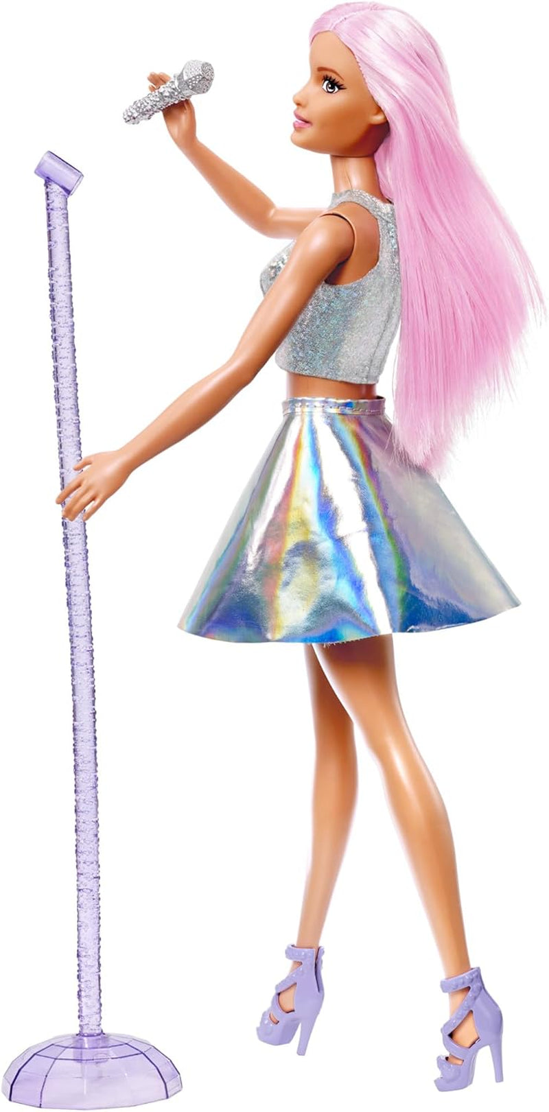 Barbie Pop Star Bambola Vestita con Gonna Luccicante con Microfono e Capelli Rosa, Regalo per Bambini da 3 a 7 Anni JCW42 Dazzling Dolls Naty Shop