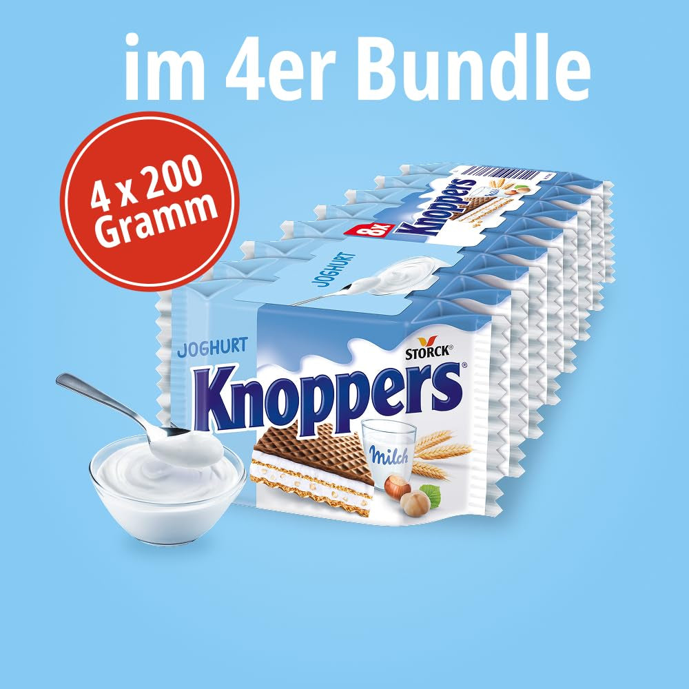 Yogurt – 4 x 200 g – Fette di wafer ripiene di crema allo yogurt e torrone, nocciole e cacao