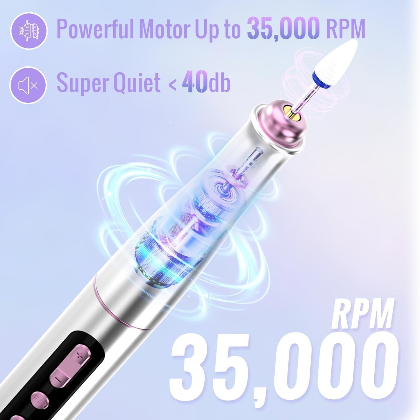 Denabuty Nagelfräser Kabellos, 13 in 1 Fräser Für Gelnägel 35000 U/Min, Elektrische Nagelfeile Professionell Nail Drill, Maniküre und Pedicüre Set Elektrisch Für Semi Permanent, Acrylnägel DN-2402