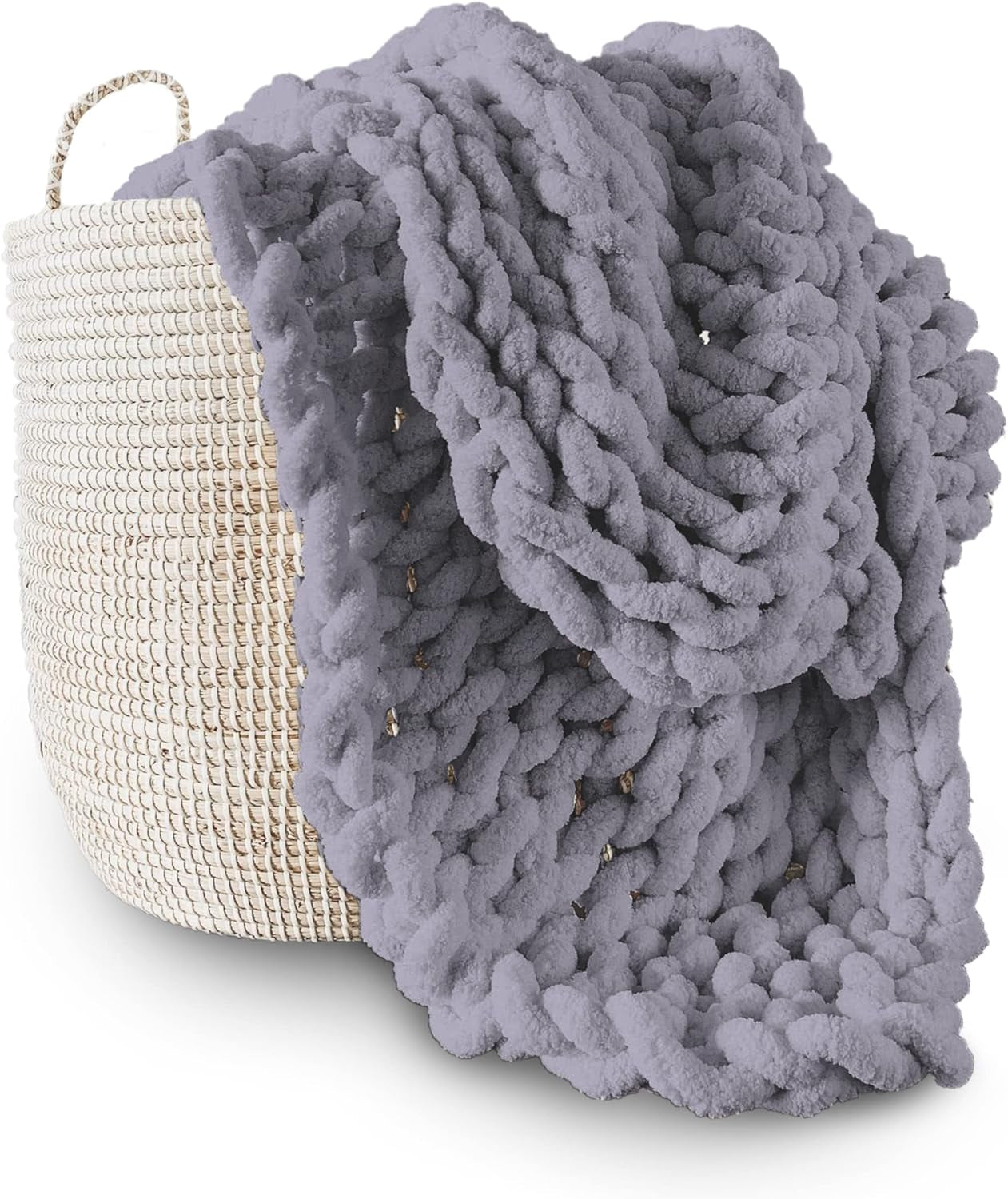 Coperta a maglia grossa, plaid, 100% lavorato a mano con filato di ciniglia jumbo (127 X 152,4 cm, grigio lilla) Letti e piumini Adyrescia Grigio 50 "X60"