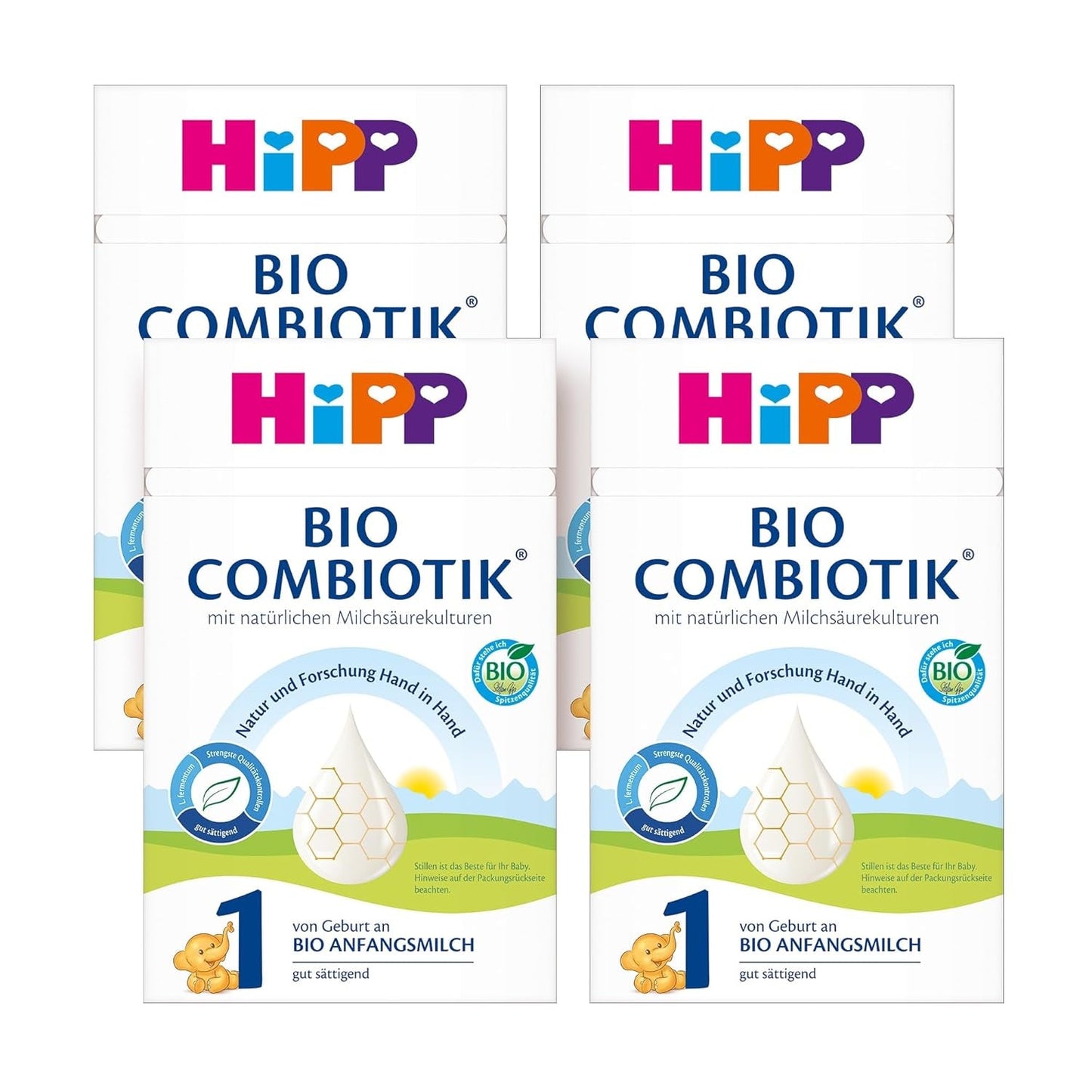 HiPP 1 Organic Combiotik (4 x 600g), latte in polvere per lattanti fin dalla nascita, con colture naturali di acido lattico e amido organico facile da trattare, della migliore qualità biologica