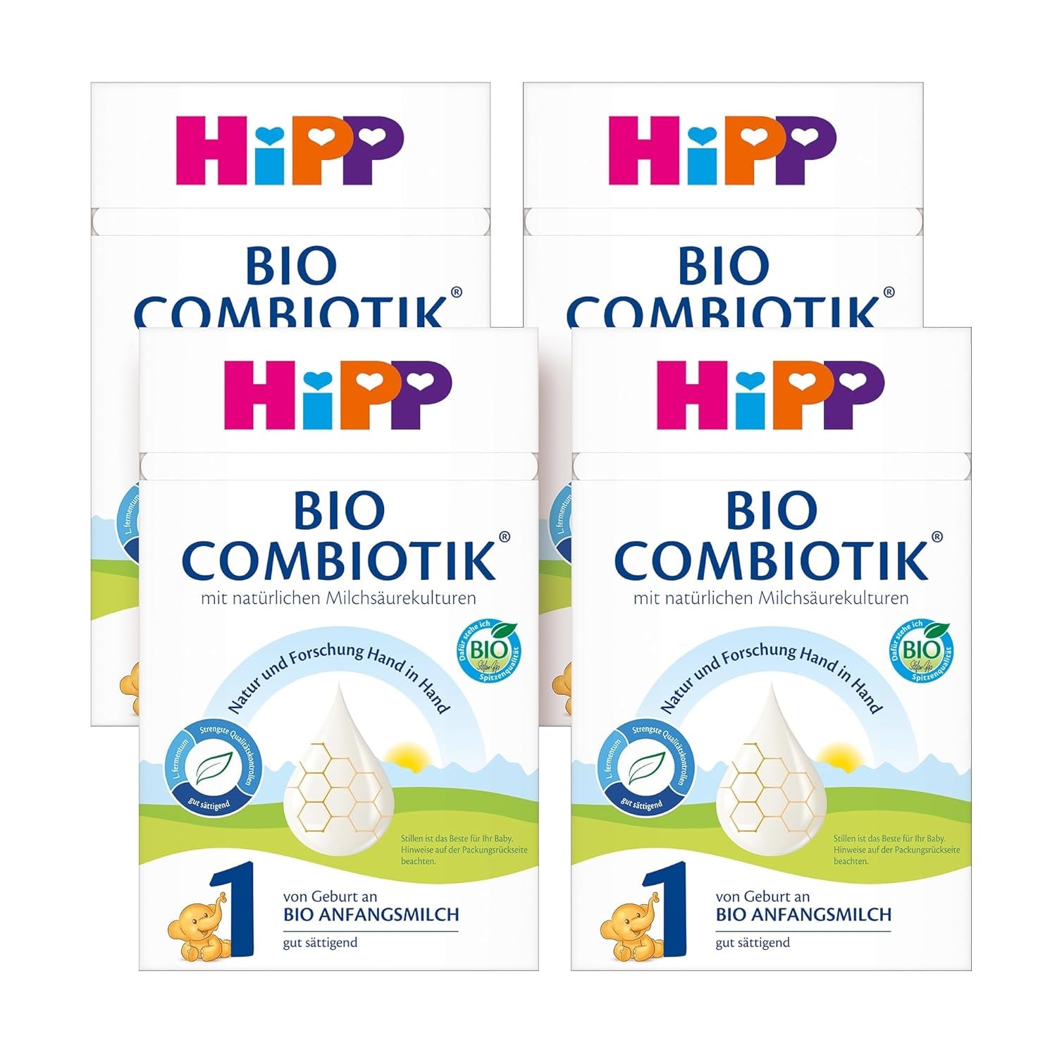 HiPP 1 Organic Combiotik (4 x 600g), latte in polvere per lattanti fin dalla nascita, con colture naturali di acido lattico e amido organico facile da trattare, della migliore qualità biologica