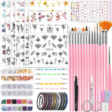 53 Blätter Nagelsticker, Set di pinsel e decorazioni per nail art, 15 pinsel, 5 penne a pois, Strasssteine, Blattgold Für Nagelkunst, Nagel Pailletten, Nagelkunstwerkzeuge e Dekorationssets