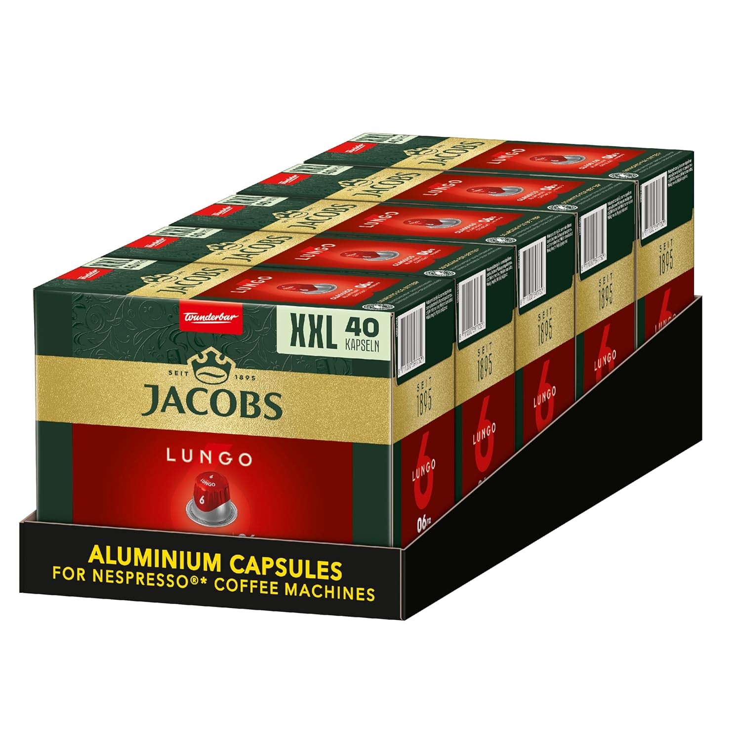 Jacobs Kaffeekapseln Lungo Classico, Megapack XXL, Intensität 6/12, 5 x 40 Getränke, Nespresso* compatibile Kaffee Kapseln, 200 Kapseln
