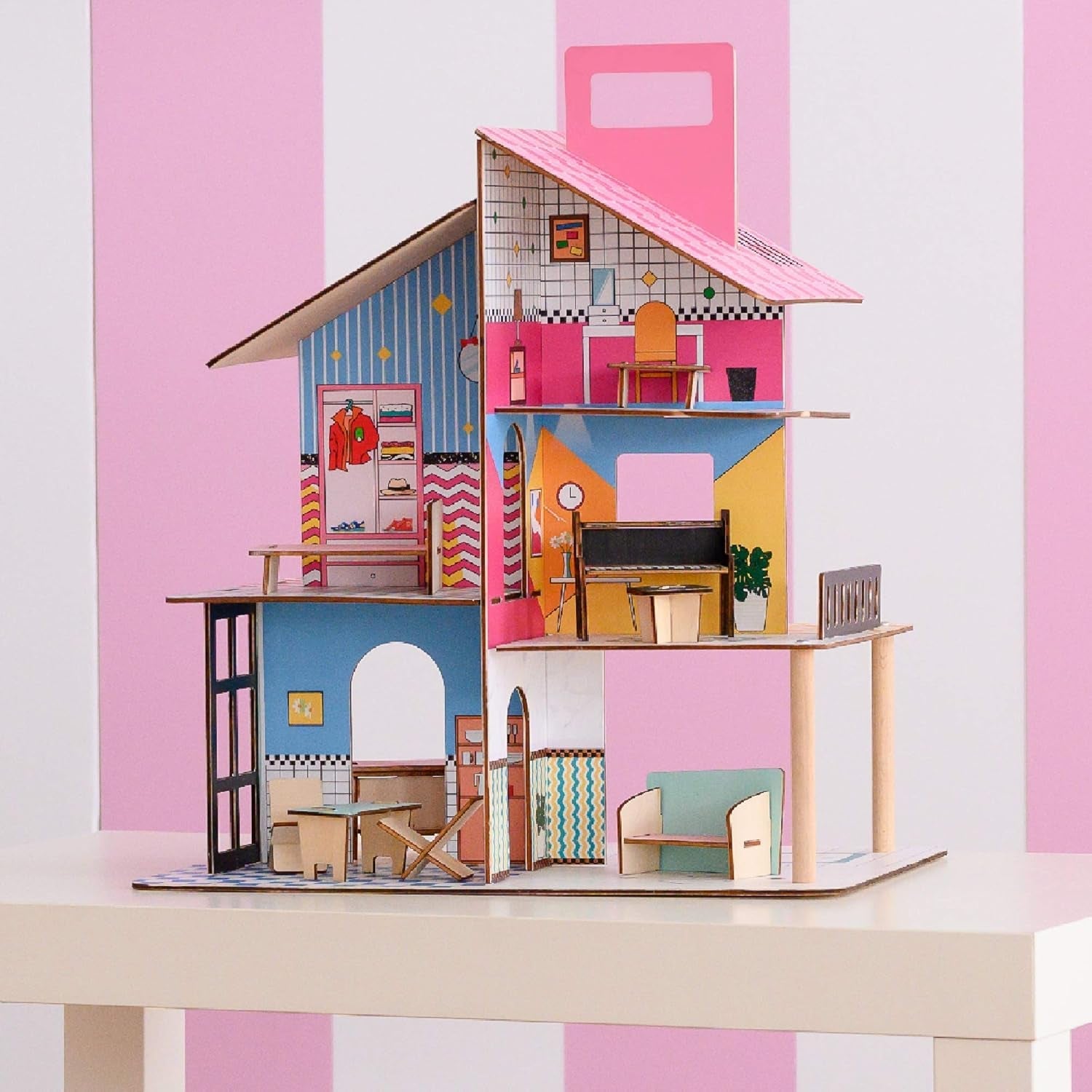 Casa delle bambole in legno per bambini Olivia's Little World 360, bambole da 3,5 pollici e 12 accessori, multicolore TD-13260C