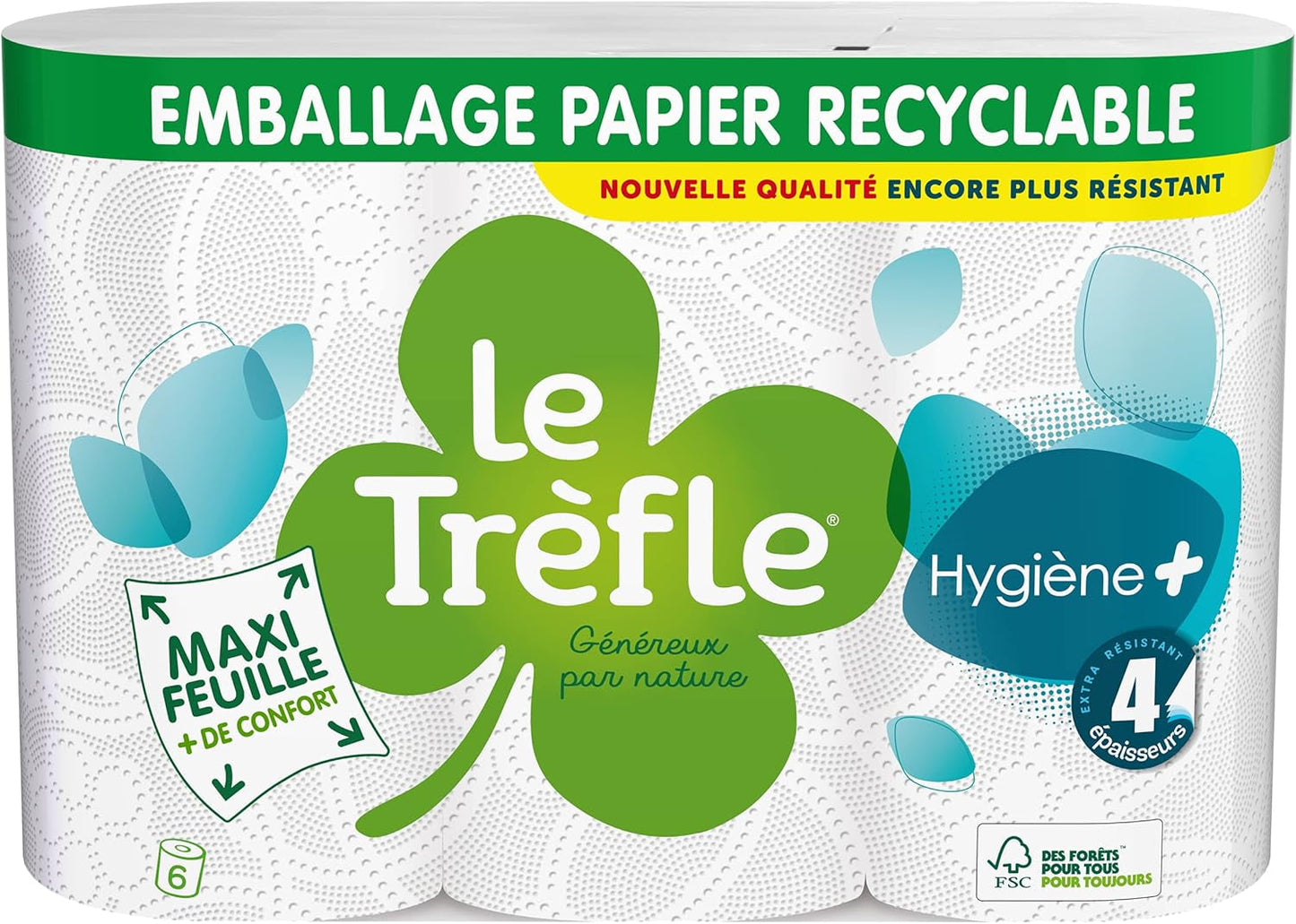 Le Trefoil Hygiene + Carta igienica, 6 rotoli, 4 punti di forza (confezione da 2)