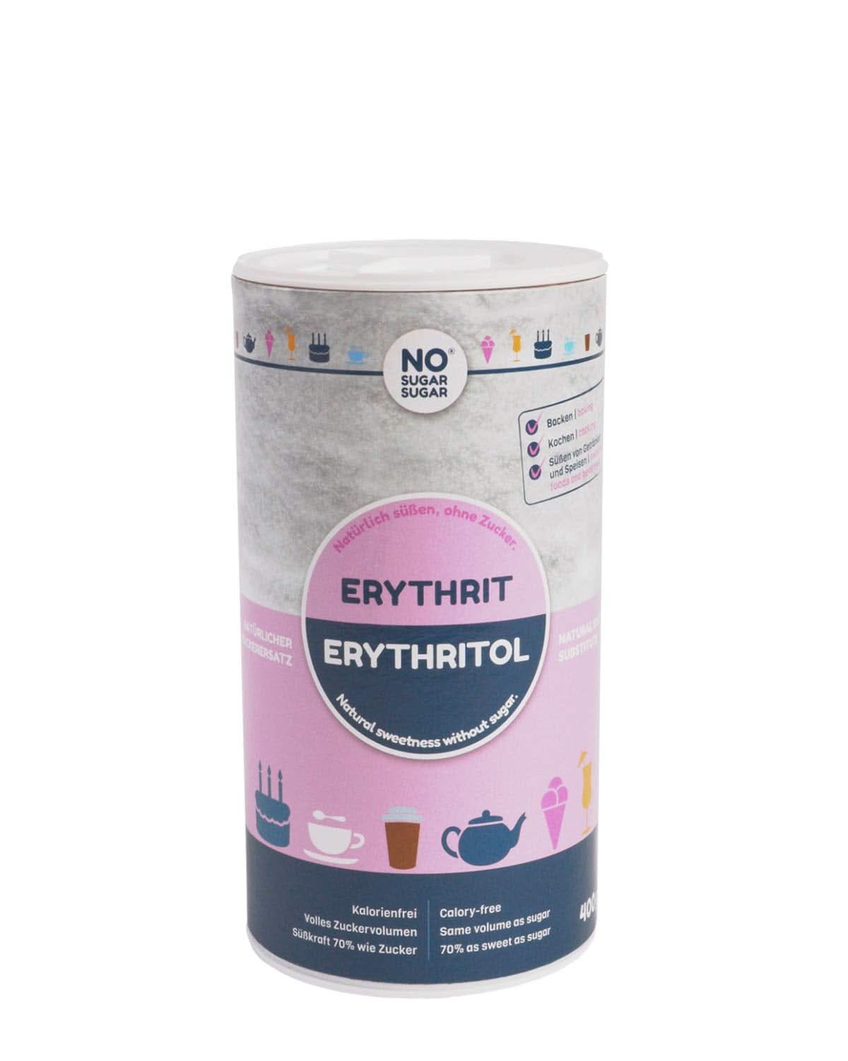 No Sugar, Eritritolo naturale senza calorie, utilizzabile come sostituto dello zucchero, 4,5 Kg Dolcificanti Naty Shop 400 grammi