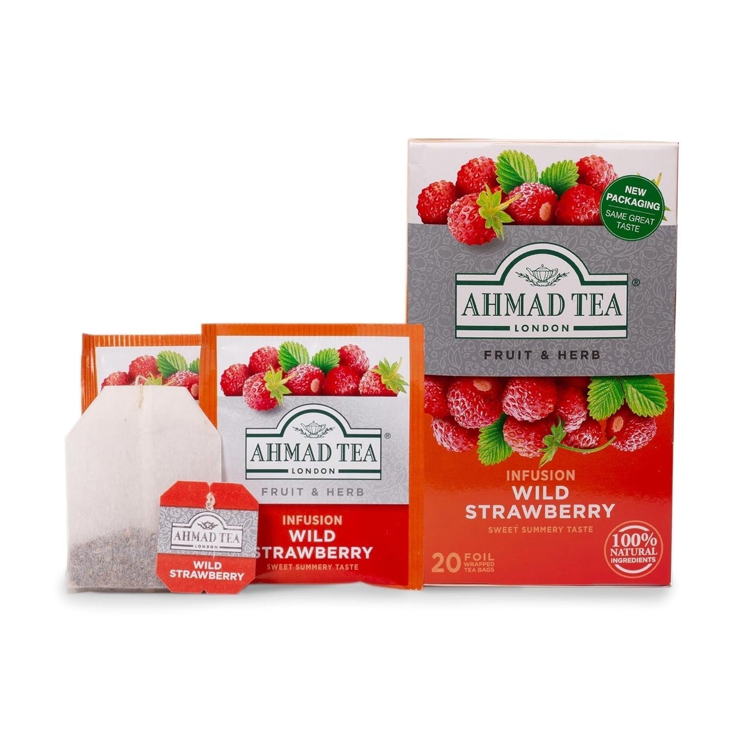 Tè Ahmad - Fragola selvatica - Tisana alla frutta e alle erbe decaffeinato - Fragola - Bustine di tè sigillate confezionate singolarmente con 2 g di tè per porzione - 20 bustine di tè fasciate