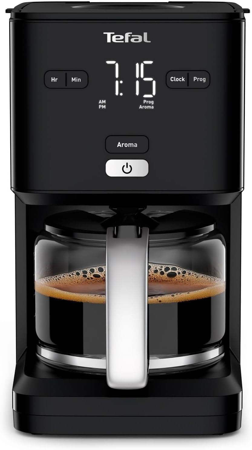 Macchina per caffè espresso Tefal Smart'n Light con timer, Macchina per caffè espresso con filtro programmabile 1,25 L, Funzione Aroma per un aroma intenso, Funzione Mantieni caldo, Antigoccia e Facile da pulire, Nero