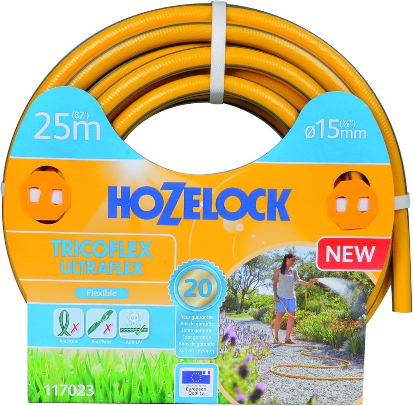 HOZELOCK - Tubo Tricoflex Ultraflex Ø 12,5 mm (1/2") 20 M: Tubo da giardino flessibile, resistente alle intemperie, alla torsione e alla piegatura, in PVC riciclato al 40% [117002], giallo