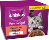 WHISKAS PURE DELIGHT Alimento umido in gelatina 24 x 85g Ragù Classico (4 confezioni) 48 buste porzionate
