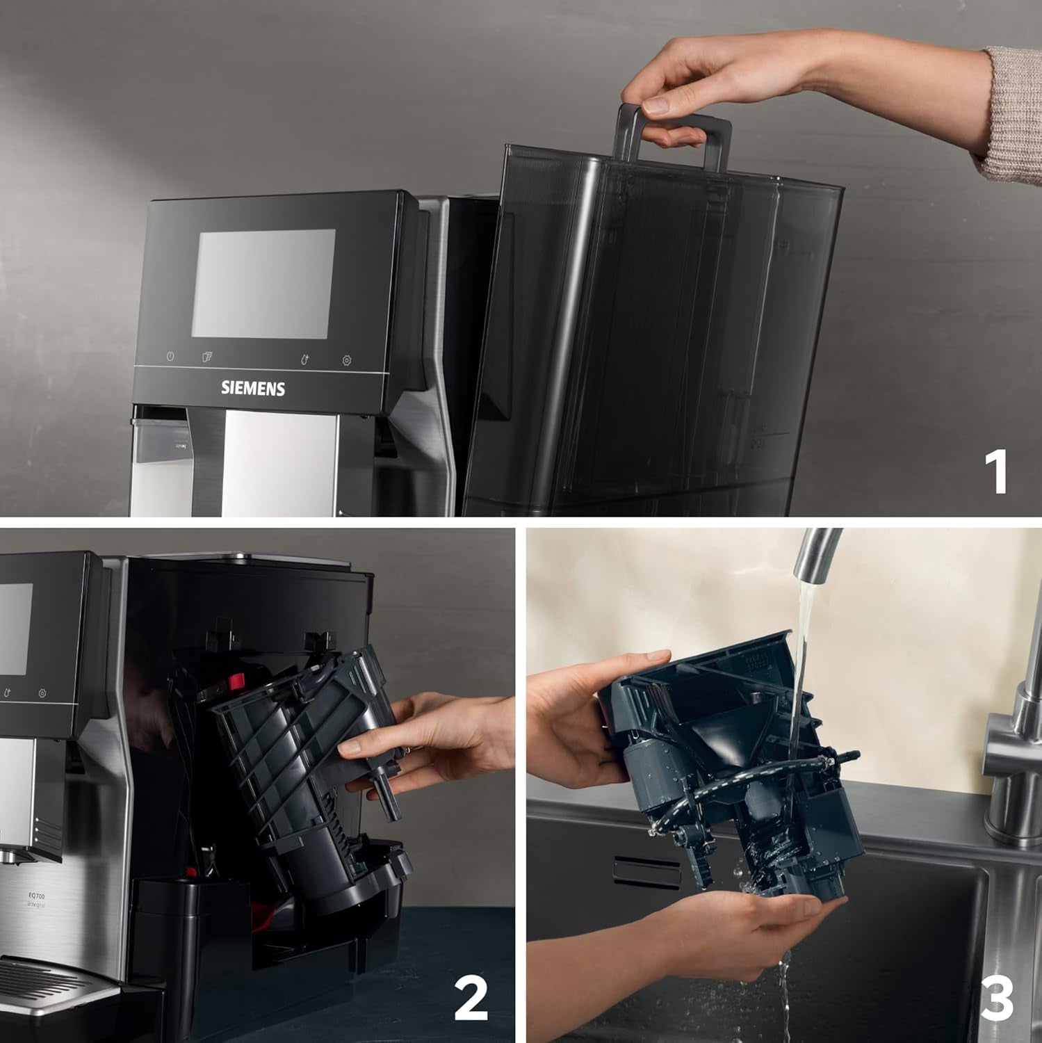 Macchina per caffè espresso completamente automatica Siemens EQ700, ampio schermo TFT a colori, 36 bevande calde e fredde, birra fredda, funzione 2 tazze, controllo app, sistema di pulizia automatico, acciaio inossidabile nero, TQ717D03