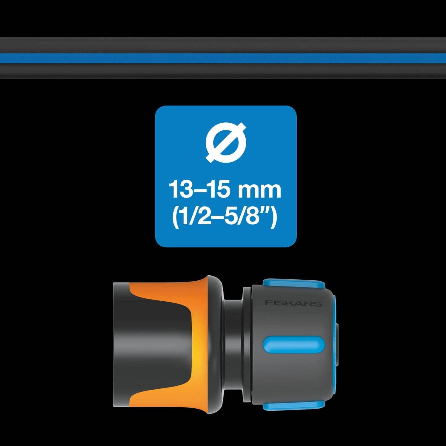 Fiskars Tubo da giardino S, Solido, Tubo dell'acqua per irrigazione manuale, 13 mm (1/2"), Lunghezza: 15 m, Collegamento universale, Protezione UV, Protezione antigelo, Resistente alla torsione, Blu, 1076049