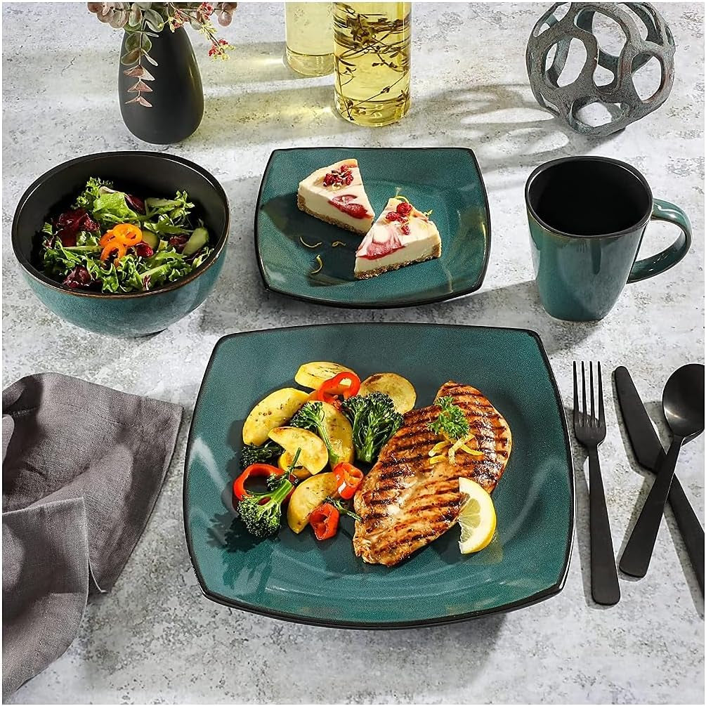 Set stoviglie quadrato Soho Lounge 102534.16RM, gres, turchese