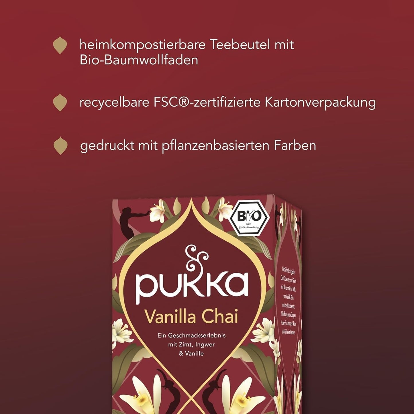Pukka | Miscela di tè biologici aromatizzati "Vanilla Chai" | Cannella, zenzero e vaniglia | Tè per una delizia dalla dolcezza naturale | Confezione da 1 | 20 bustine di tè