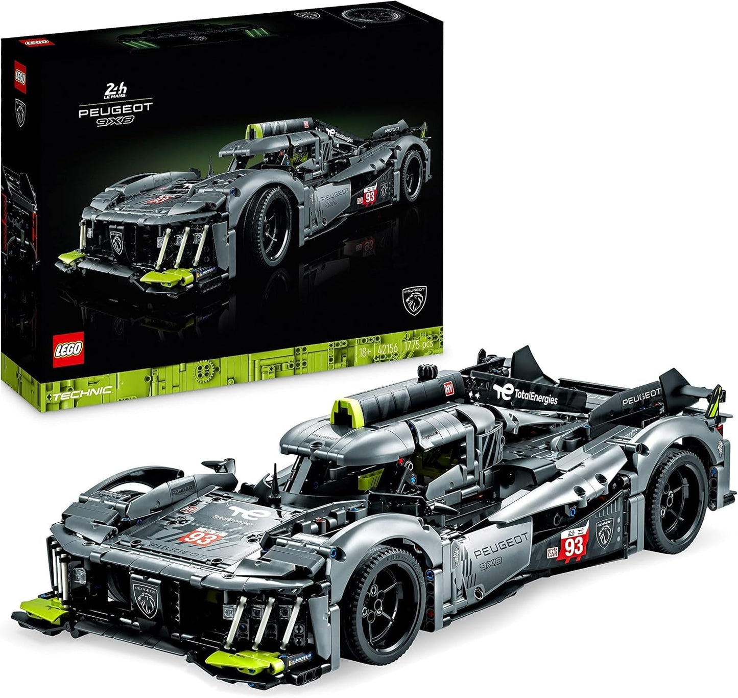 LEGO 42156 Technic Peugeot 9X8 24H Le Mans Hybrid Hypercar Legendary Race Car Kit per adulti Modello in scala 1:10 Auto da corsa da collezione per giocatori avanzati Kit di costruzione Besuche den LEGO-Store Single