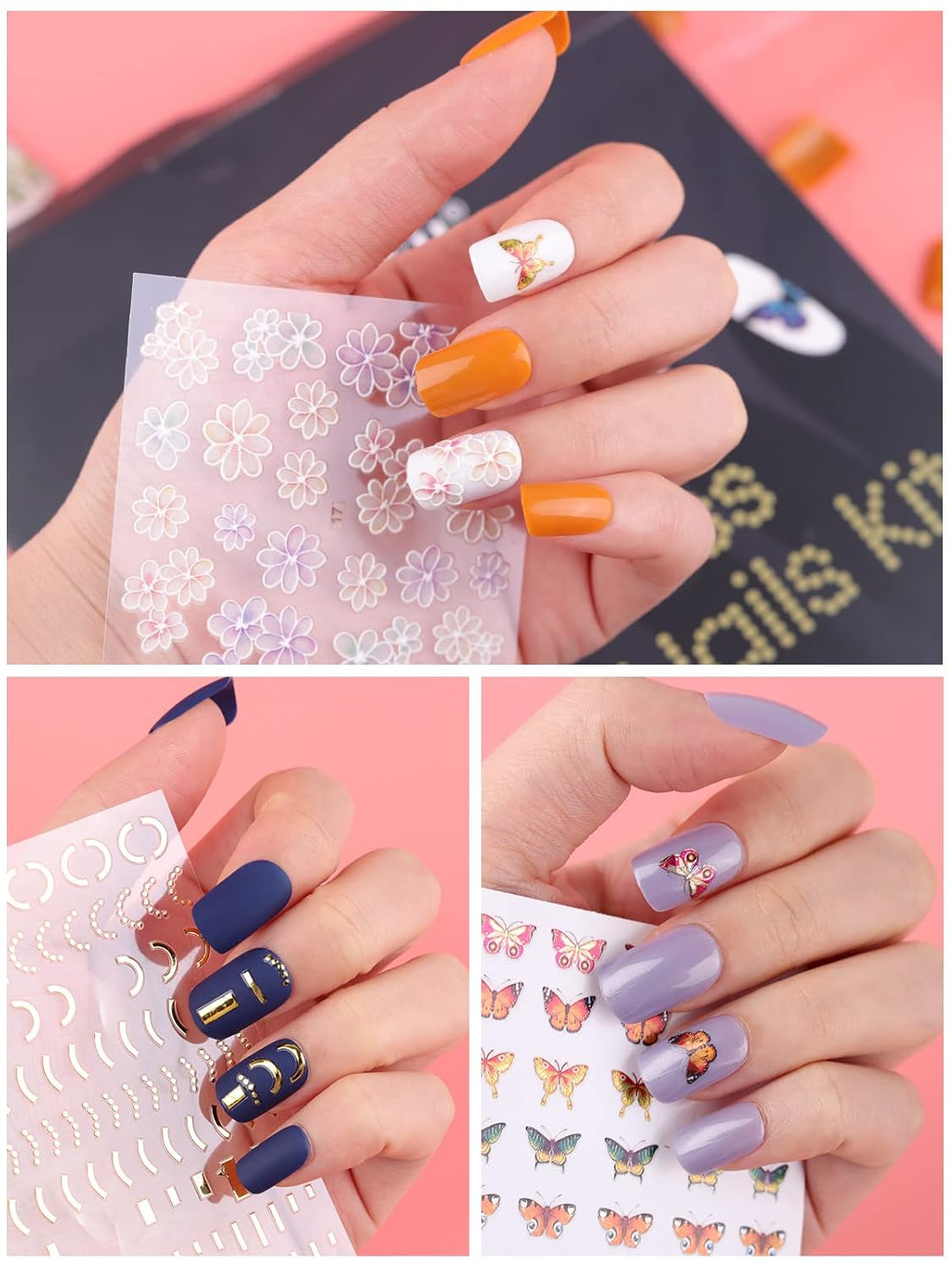 EBANKU 576 pezzi di unghie artificiali con stampa breve con colla per unghie, 12 colori per unghie artificiali corte opache, 8 unghie artificiali corte lucide, 4 unghie artificiali glitterate