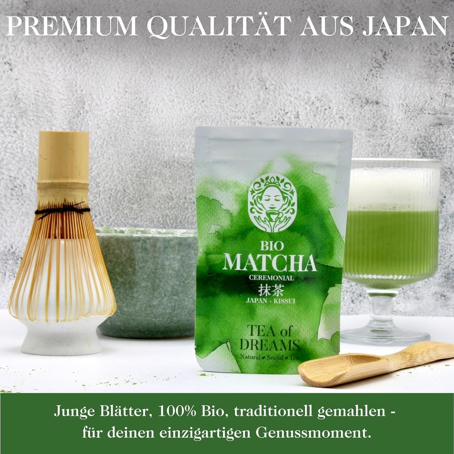 Polvere di Matcha biologica per tè e Matcha Latte - Qualità cerimoniale premium dal Giappone - Tè verde Kissui originale - 30g