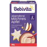 Budino di riso con mele e porridge serale (4x500g), porridge di latte di 5 mesi, con preziosi minerali e vitamine, senza zuccheri aggiunti, molto saziante