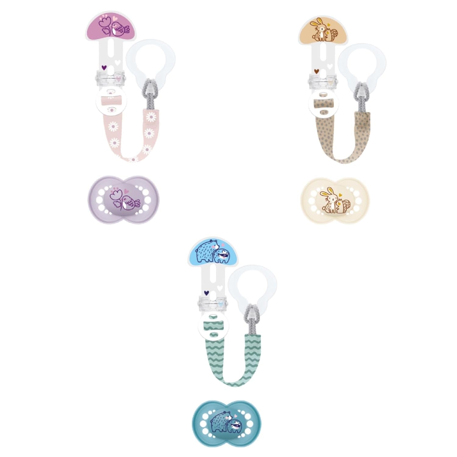 MAMMA | Ciuccio e catenella per ciuccio, 6+ mesi, selezione colore casuale, anatomico, simmetrico, in silicone, lavabile, lunghezza regolabile, compatibile con tutti i tipi di ciuccio