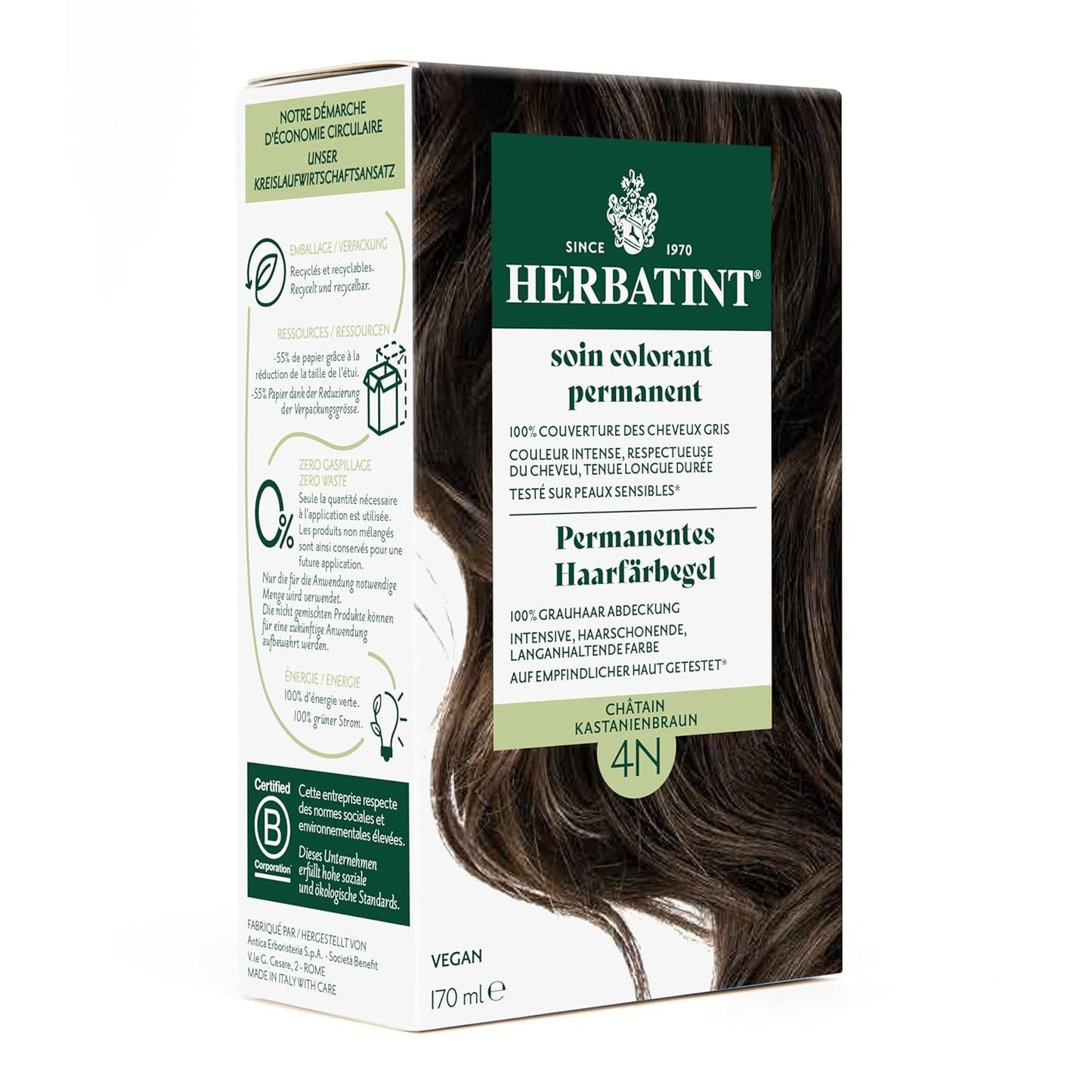Gel tintura permanente per capelli 6N biondo scuro - 170 ml I Senza ammoniaca, copertura al 100% dei capelli bianchi I Testato su pelle sensibile, con 8 estratti vegetali Tintura per capelli Naty Shop 4N castano castano