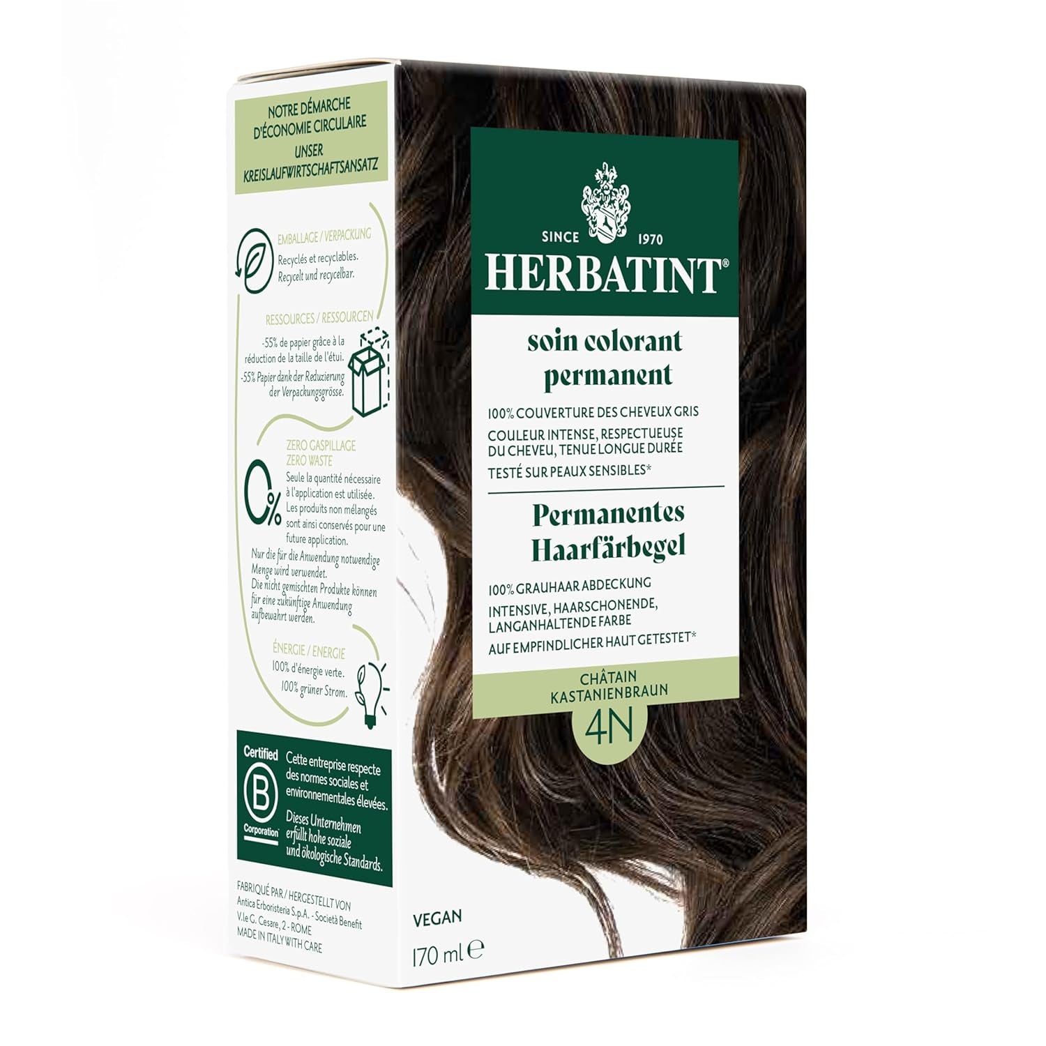 Gel tintura permanente per capelli 6N biondo scuro - 170 ml I Senza ammoniaca, copertura al 100% dei capelli bianchi I Testato su pelle sensibile, con 8 estratti vegetali Tintura per capelli Naty Shop 4N castano castano