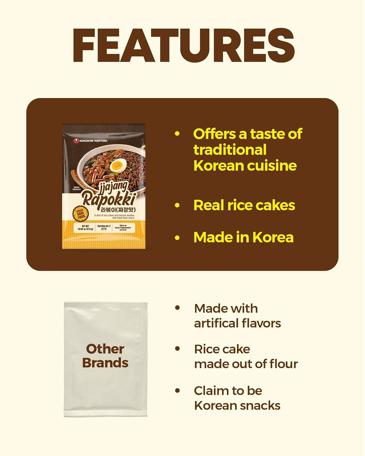 NONGSHIM Rapokki (Jjajang, 400 ml) – autentico street food coreano, ramen e torte di riso, fagioli neri; facile e veloce da preparare, pronto in 4 minuti