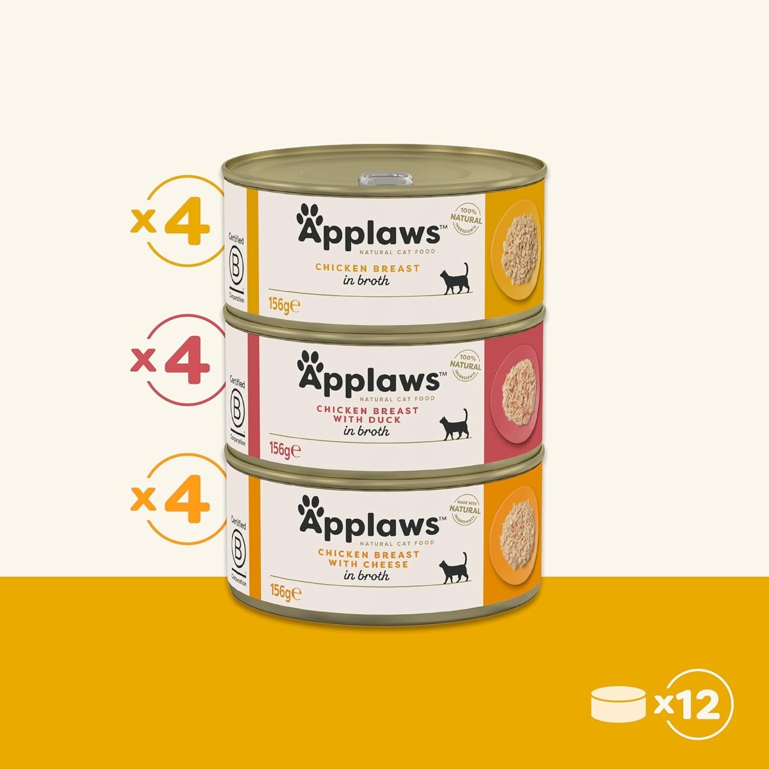 Applaws 100% naturale Premium Cibo umido per gatti Pollo in brodo Confezione multipla - Confezione da 12 lattine x 156 g