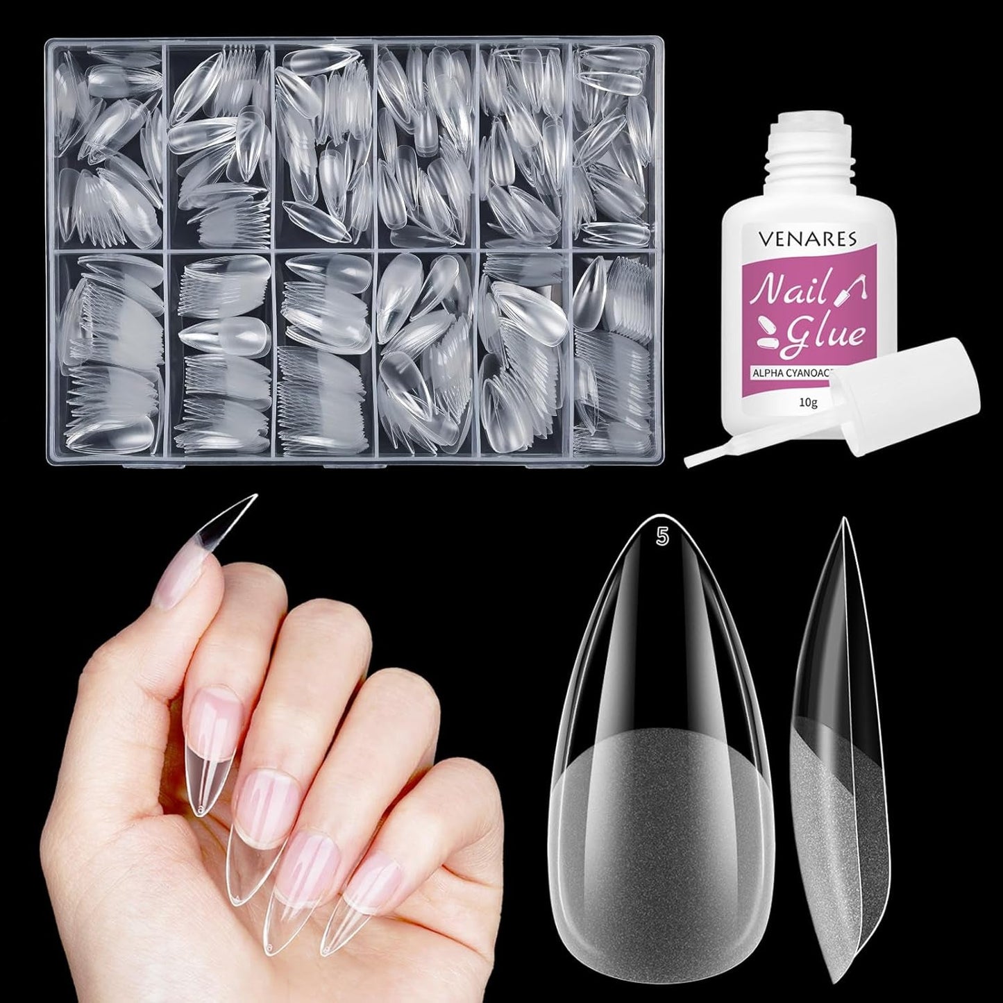 Unghie finte corte Ballerina 500 pezzi Colla su 12 misure Unghie artificiali Punte per unghie corte in gel morbido con copertura completa per unghie in gel Corte S