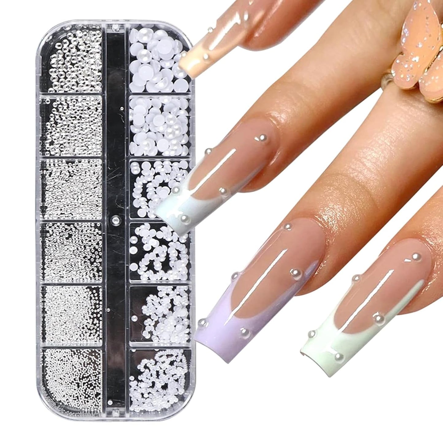 GZSY Nail Art Strasssteine ​​​​Nagel Perle Weiß 12Raster Nagel Charms Nageldesign Zubehör Perle Nail Art