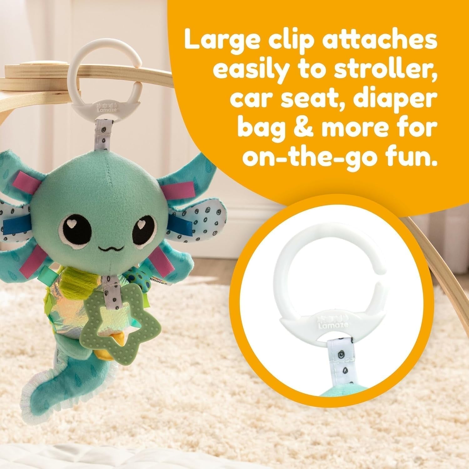 LAMAZE Alise Axolotl - Giocattolo per Passeggino Clip & Go - Giocattoli sensoriali per Bambini - Giocattoli per l'apprendimento precoce da 0 a 6 Mesi - Sapientemente Progettati per i Neonati - Regali per Baby Shower Bebe Naty Shop Toys