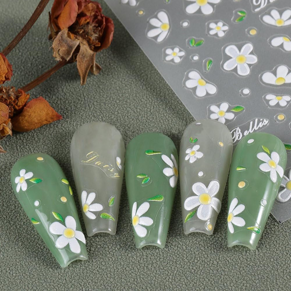 5 pezzi Geprägte Gänseblümchen Nagelsticker Selbstklebend Blumen Nagelaufkleber Gänseblümchen Schmetterling Nagel Sticker Nageldesign Aufkleber Nägel Zubehör Blume Nail Sticker Flower Nail Art Stickers