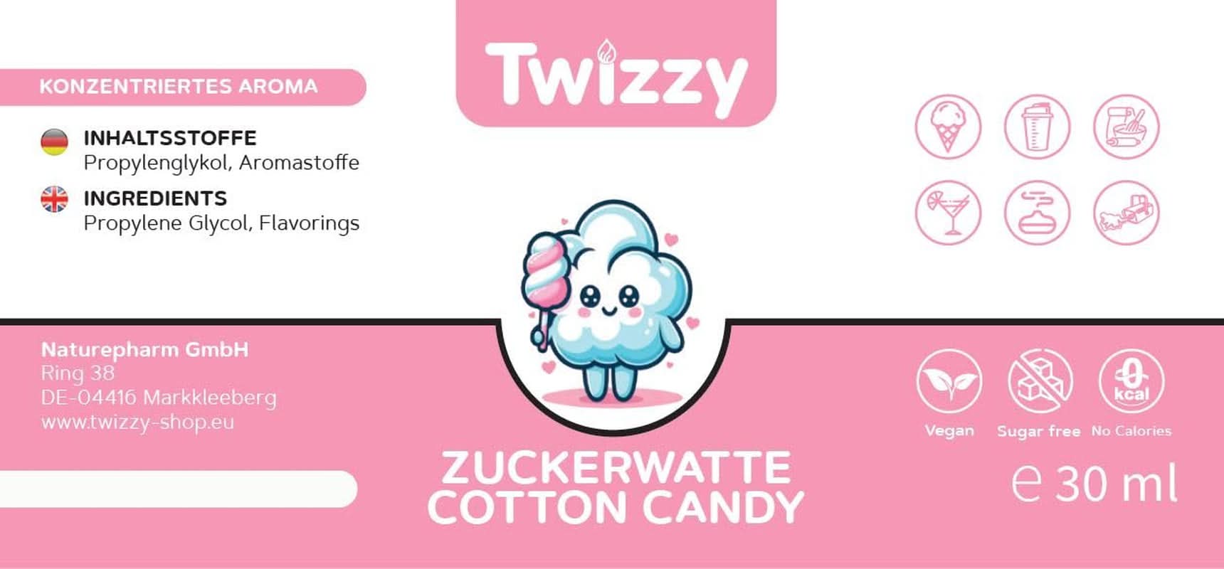 Twizzy Aroma Concentrato di Zucchero Filato, 30 ml Aromi Naty Shop