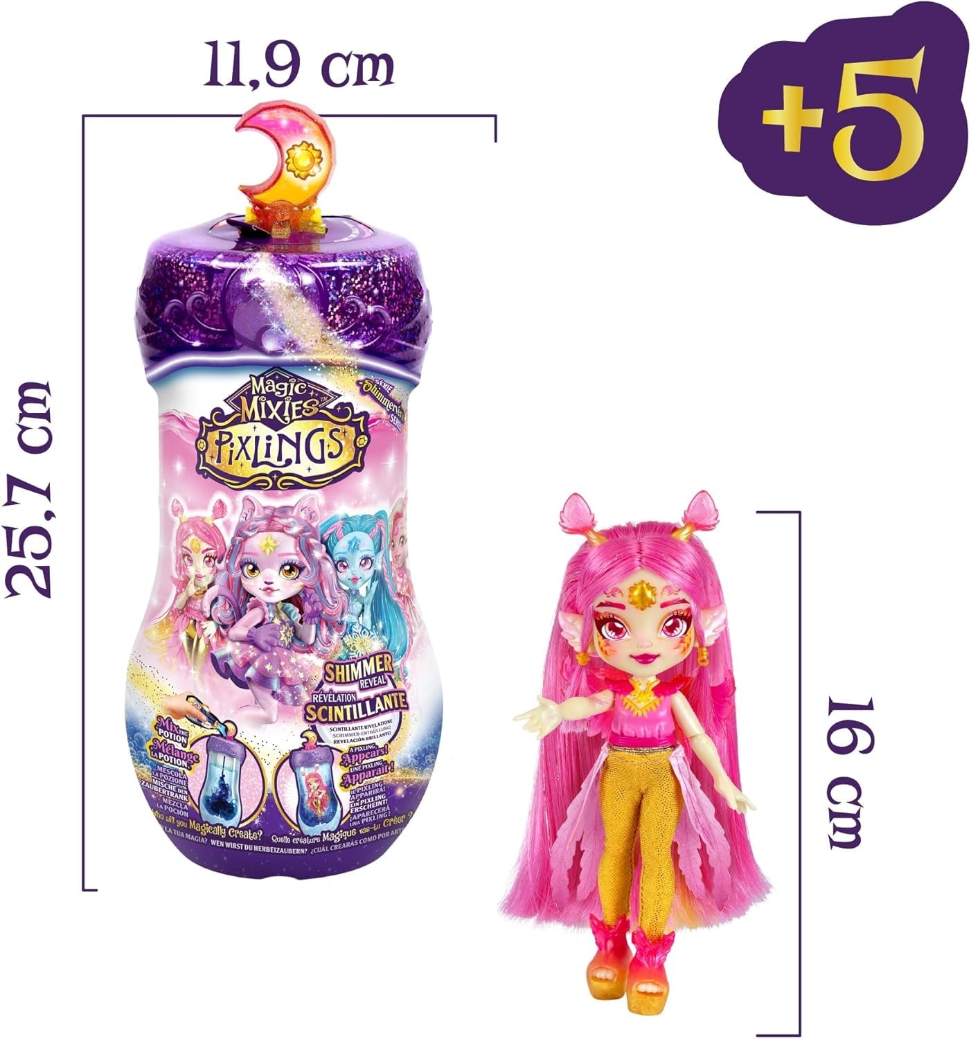 Pixlings Bambole magiche, 4 bambole assortite - 2 nuove - Bambola alla moda da 15 cm - Pozioni magiche - Giocattolo pozioni segrete (MG101000)