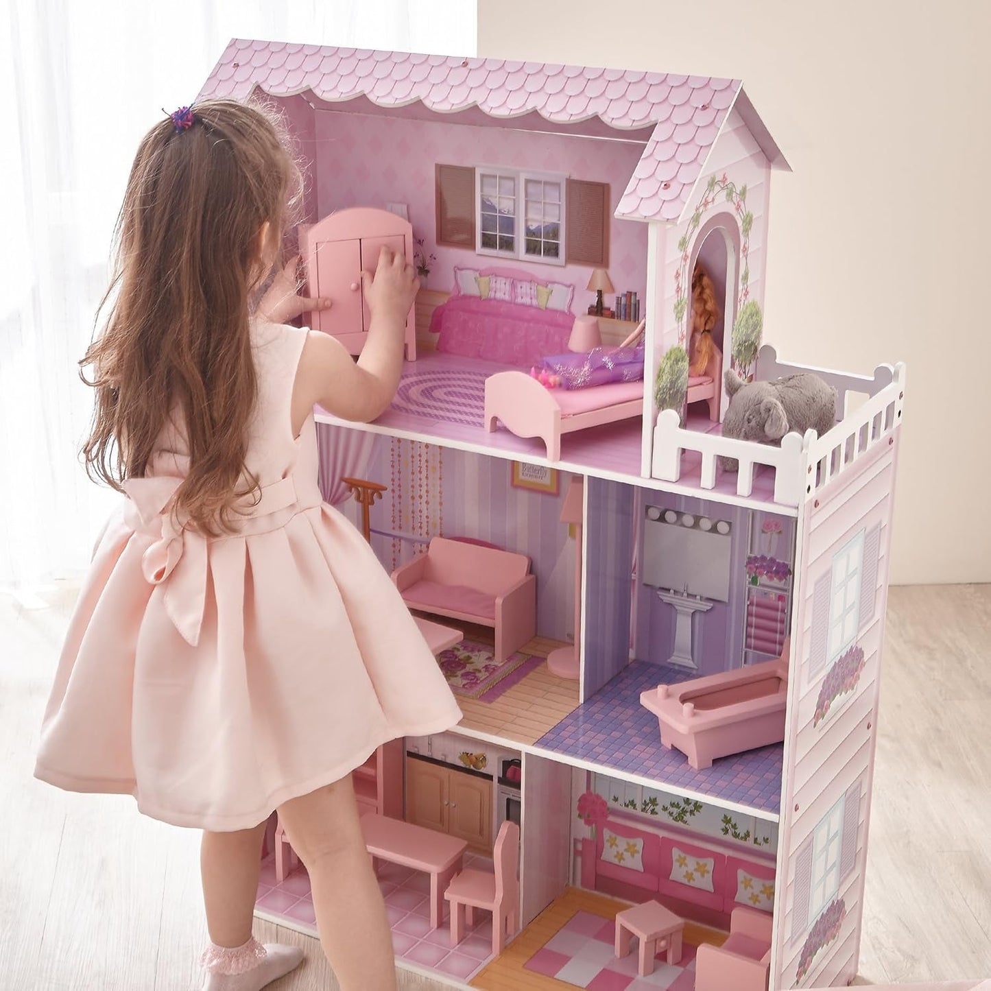 Casa delle bambole gigante Small World di Olivia, grande casa delle bambole in legno con mobili e accessori, casa delle bambole a 3 piani per bambini, casa delle bambole per bambole da 12 pollici, 3 anni + Naty Shop Dollhouses