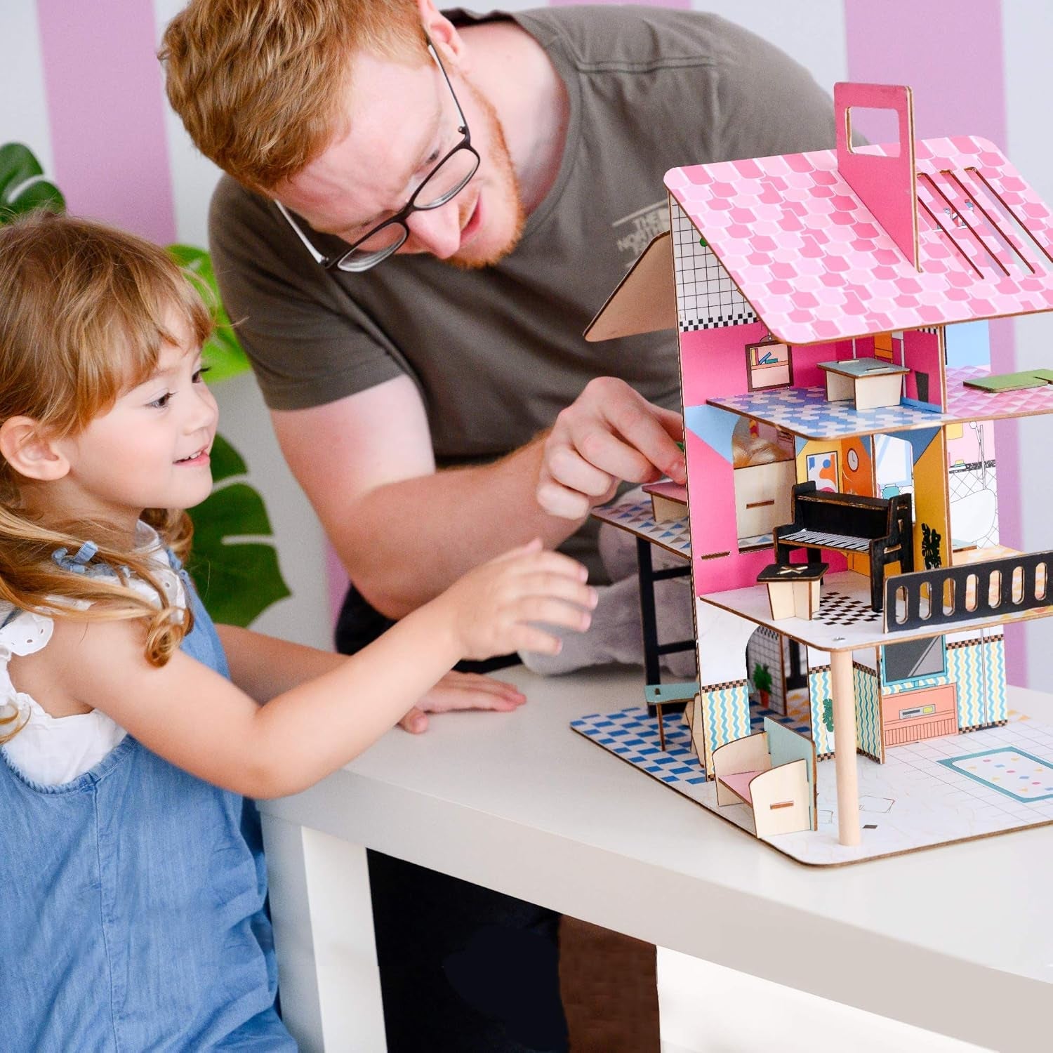 Casa delle bambole in legno per bambini Olivia's Little World 360, bambole da 3,5 pollici e 12 accessori, multicolore TD-13260C