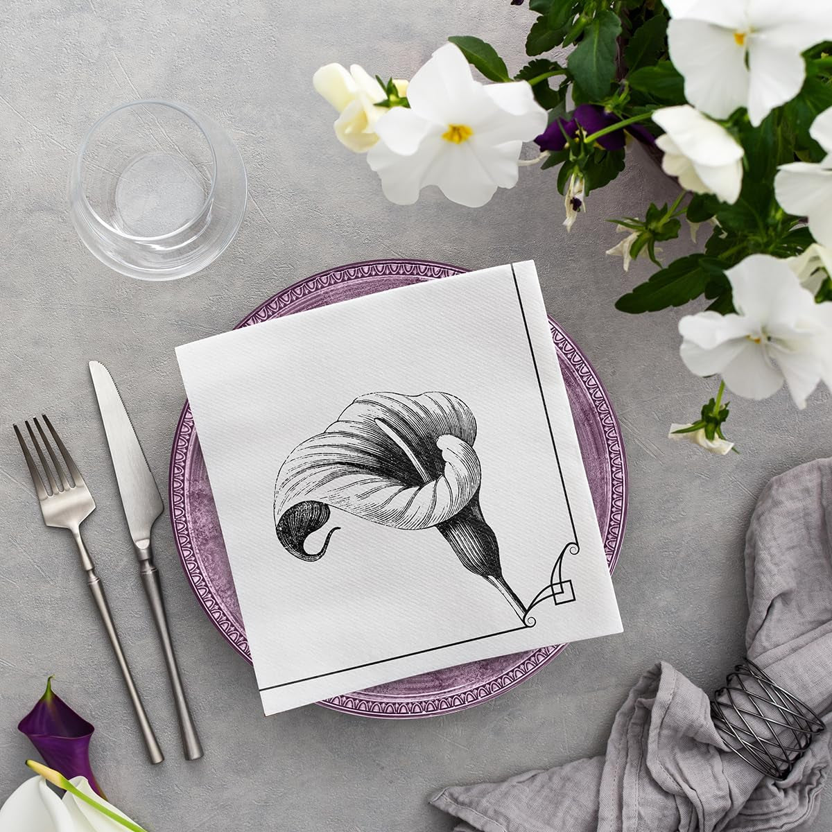 PAW - Tovaglioli Airlaid - Simil-stoffa (40 X 40 cm) I 50 pezzi I Per funerali, feste funebri, funerali, addio I Tovaglioli di stoffa per decorazioni da tavola di alta qualità - Fiore della memoria I Fiore della memoria