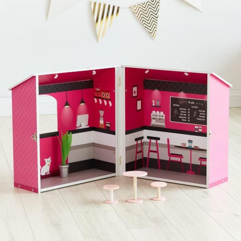 Teamson Kids - Casa delle bambole Dreamland City Café 30 cm - Rosa/Bianco/Nero