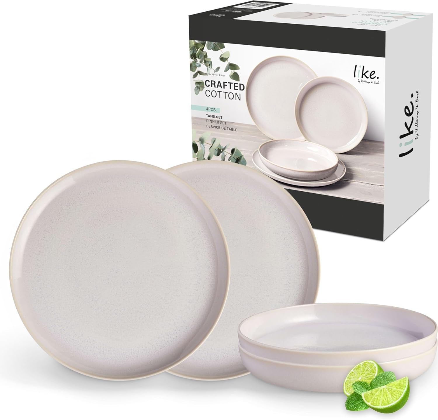 Piace. by Villeroy & Boch – Servizio da tavola in cotone artigianale 4 teilig Weiß, Spülmaschinenfest, Mikrowellensicher, Geschirrset, Tafelservice Modern, Speiseteller, Tiefe Teller, Pottery-Look, Premium Porzellan