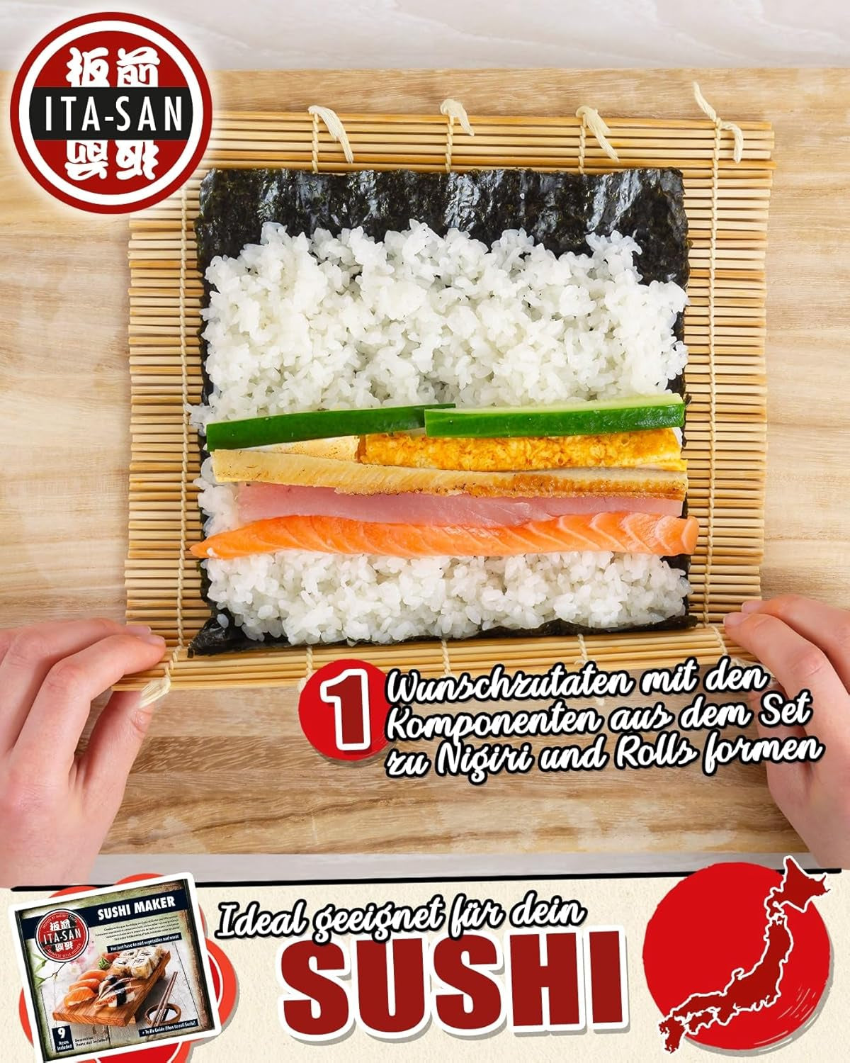 ITA-SAN Sushi Set (set completo 9 pezzi, ideale per principianti, per prova o regalo) 1 confezione