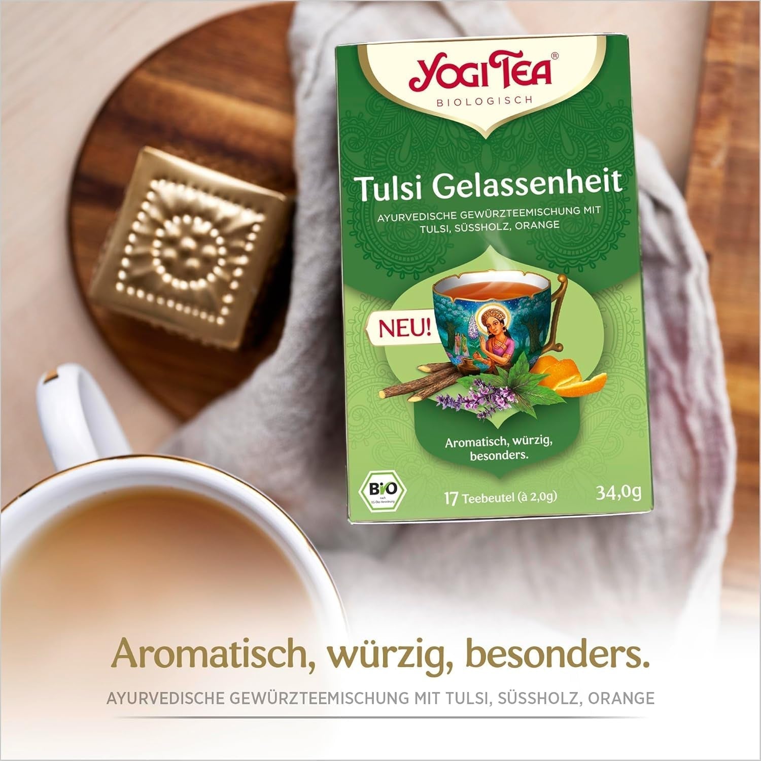 Yogi Tea - Tulsi Serenity Tè ayurvedico alle erbe biologico Senza caffeina Miscela Tulsi "Sacro" Basilico Liquirizia e Arancia Tè Yogi Confezione da 3 3x17 bustine di tè (51 bustine di tè)