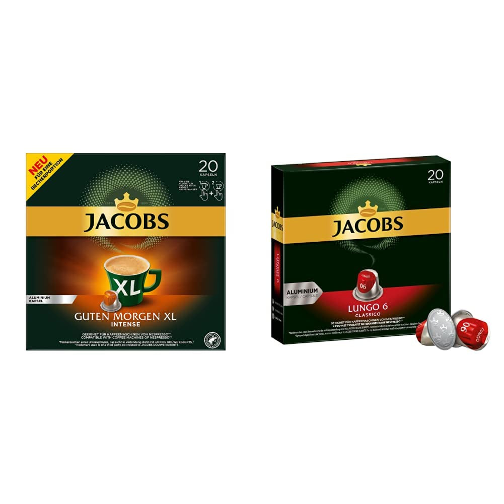 Jacobs Kaffeekapseln Guten Morgen XL Intense - Confezione da 10 (10 x 20 Getränke) & Kaffeekapseln Lungo Classico, Intensität 6 von 12, 20 Capsule compatibili Nespresso®*, 10 x 20 Getränke