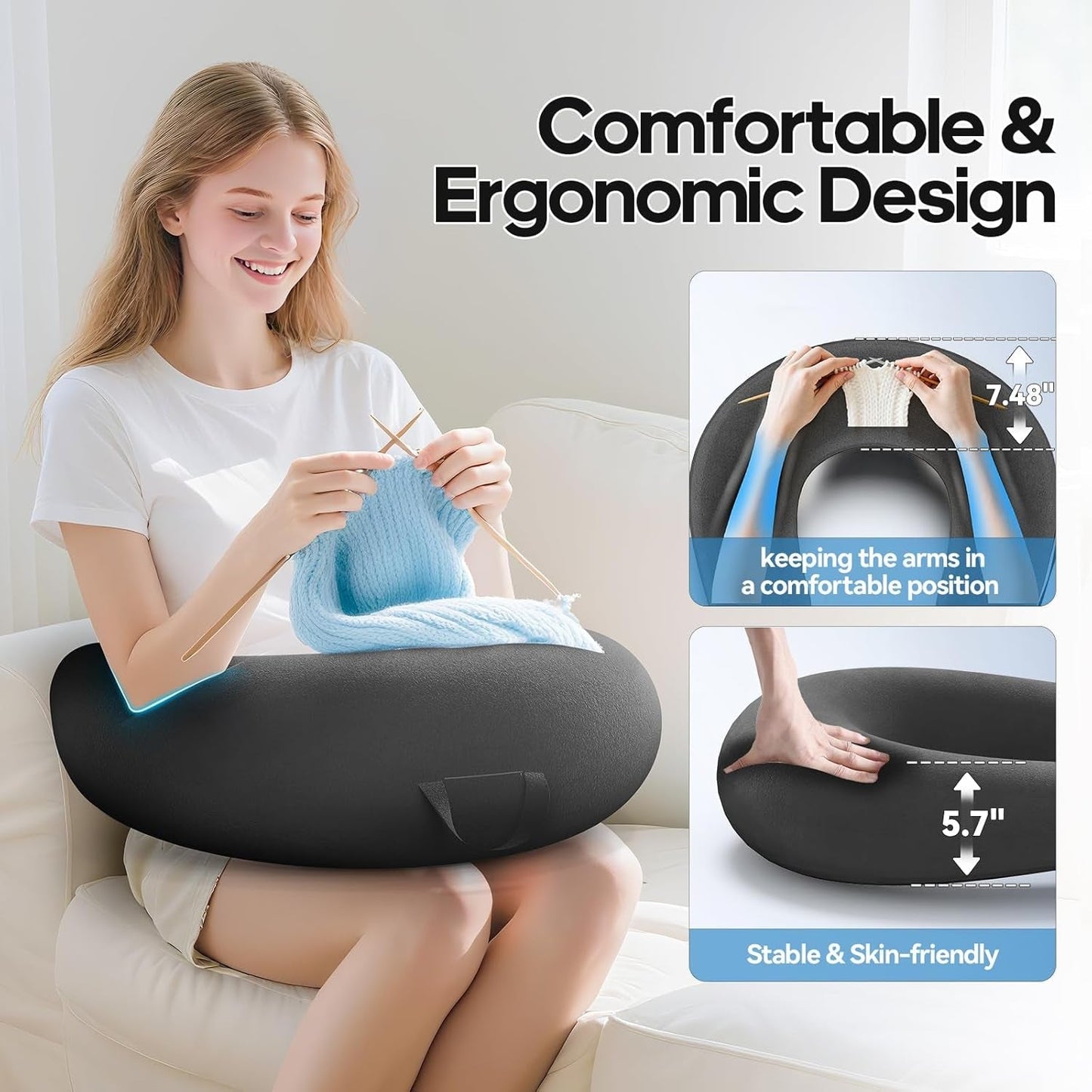 Cuscino da gioco e lettura, Cuscino da lettura per letto/divano/pavimento, Cuscino per alimentazione/Uncinetto con grande cuscino da gioco ergonomico, Cuscino da gioco per iPad/laptop - Nero