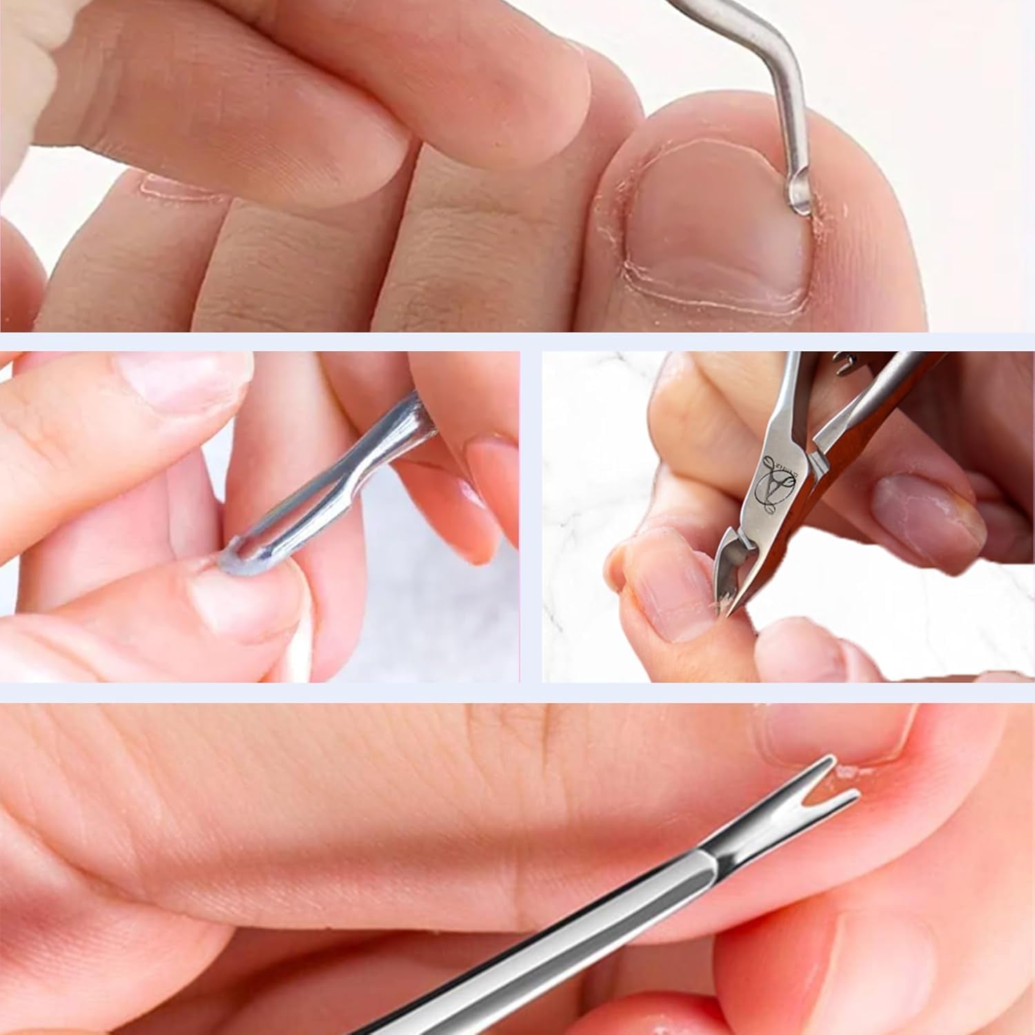 ARMIZ Set di 4 pinze e spingi cuticole, set di strumenti professionali per la rimozione delle cuticole, pinze multiuso per manicure e pedicure in acciaio inossidabile