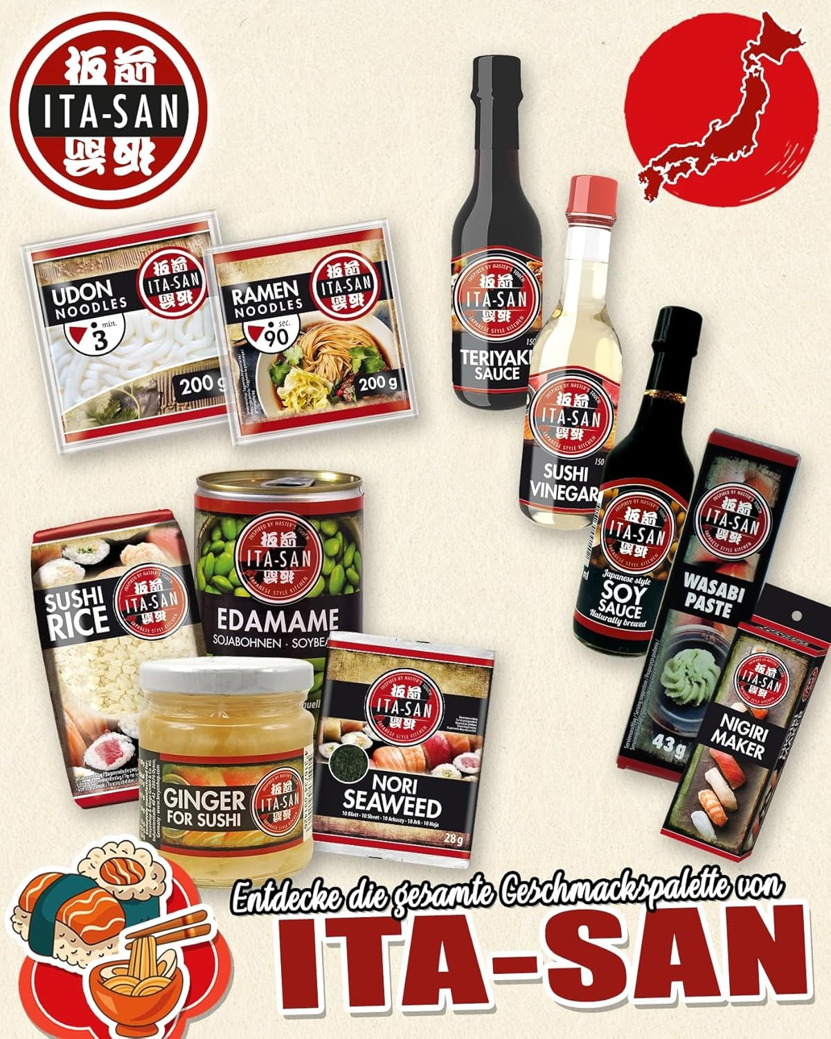 ITA-SAN Sushi Set (set completo 9 pezzi, ideale per principianti, per prova o regalo) 1 confezione