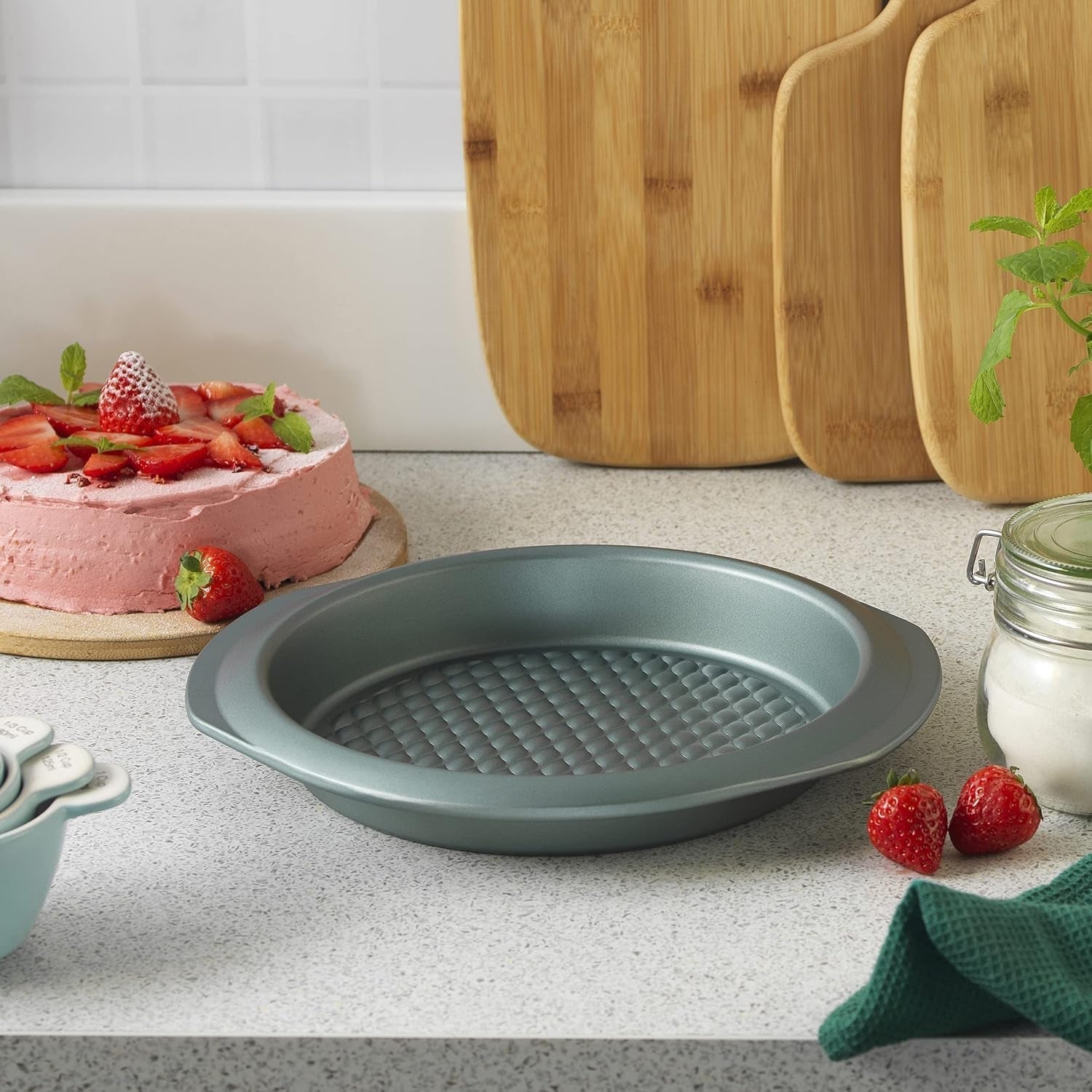Progress BW09819G2EU7 Shimmer Kollektion, Round Backform Aus Kohlenstoffstahl Mit Antihaftbeschichtung, Ideal Für Pies, Kuchen, Torten Und Quiches, 28 Cm, Grün Stampi e teglie da forno Naty Shop