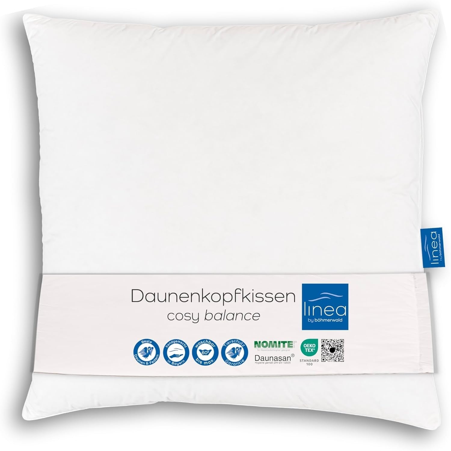 LINEA by Böhmerwald - Cosy - Cuscino Balance di alta qualità, 80X80, 70% piume classe 1, 30% piumino nuovo, adatto per allergie, lavabile fino a 60°C, made in Germany Cuscini standard Naty Shop Titolo predefinito