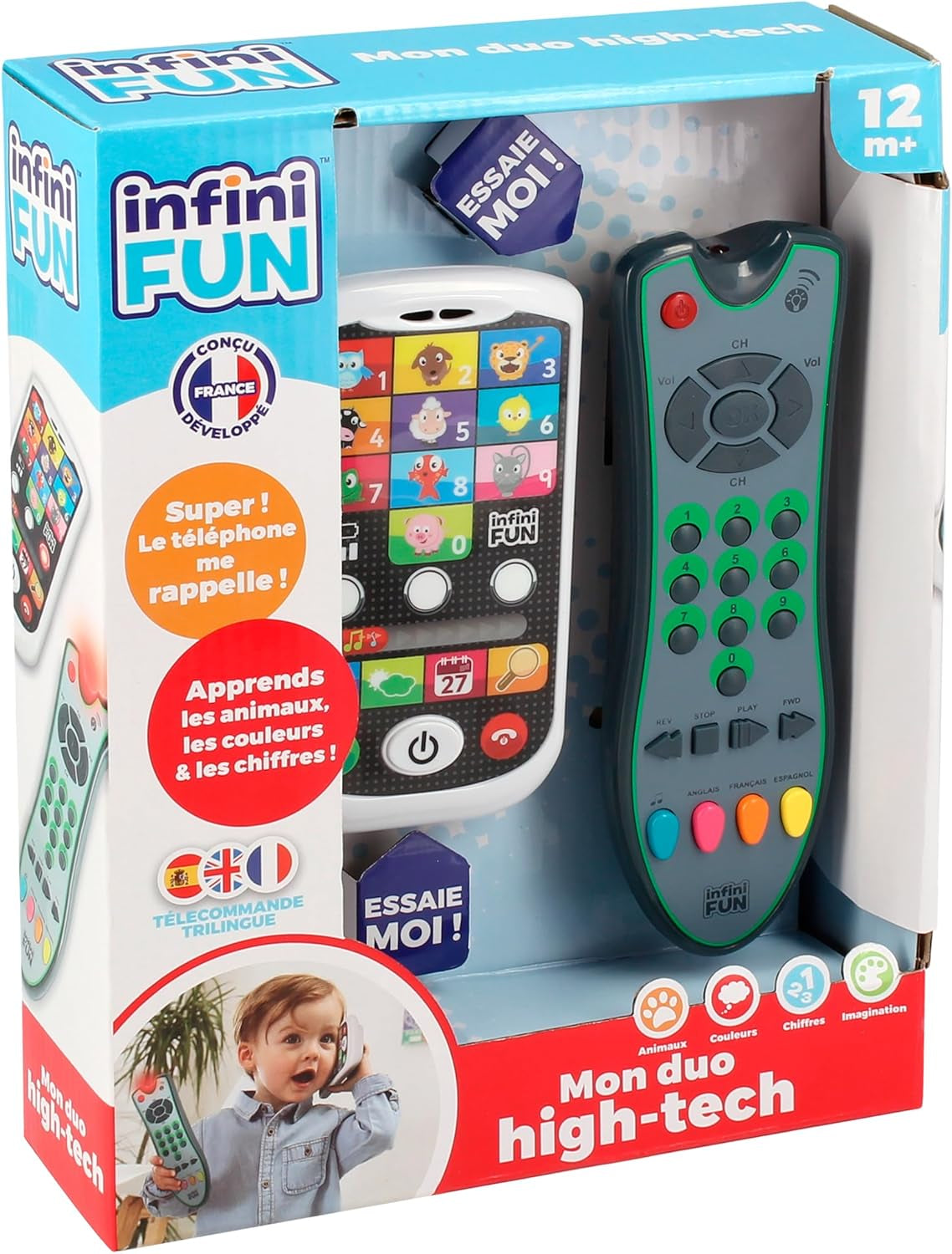 Telefono high-tech My Duo + telecomando - 1 telecomando trilingue francese/inglese/spagnolo e 1 telefono ultra realistico - Giocattolo didattico multiattività a partire dai 12 anni Bebe Naty Shop Toys Titolo predefinito